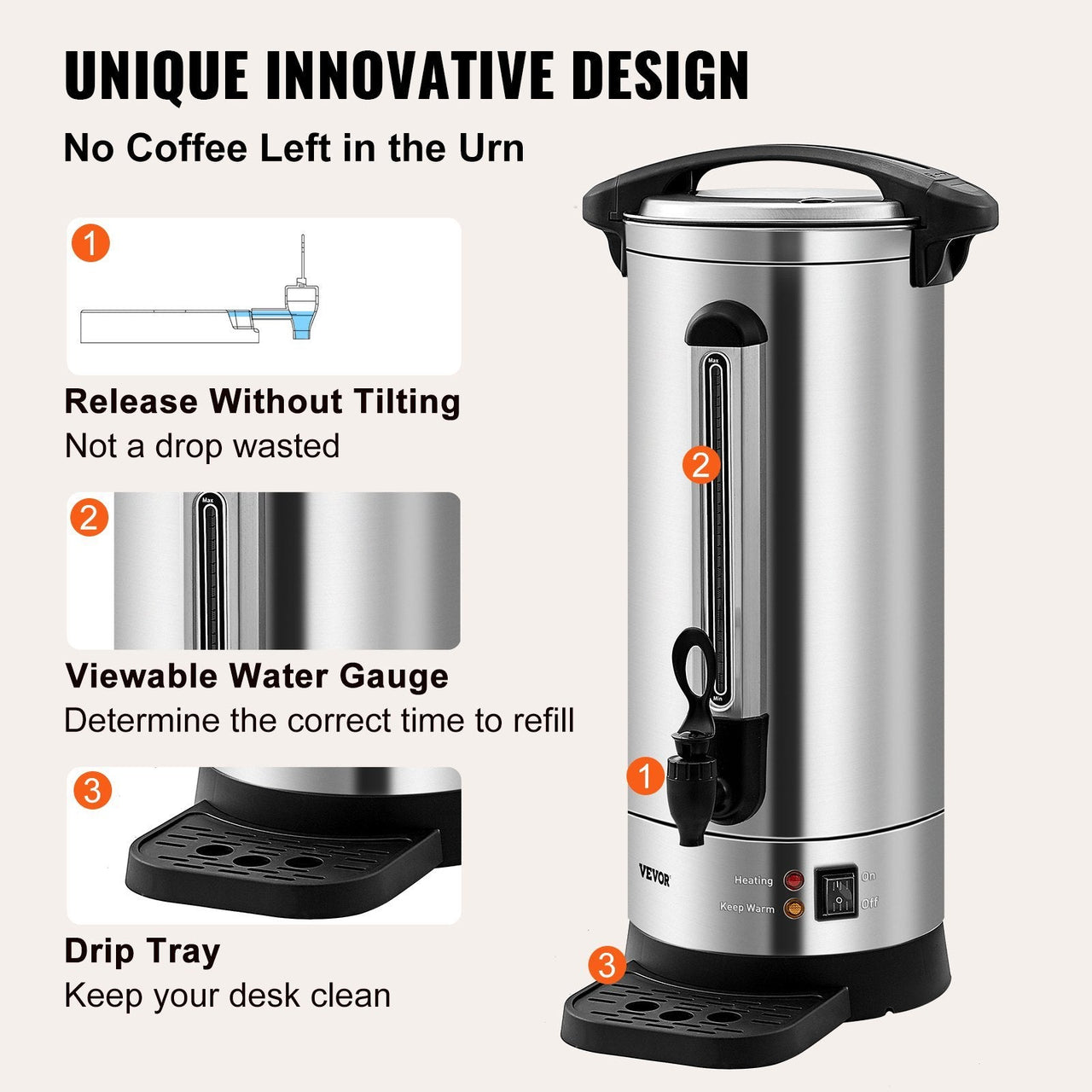 Commercial Coffee Urn 110 Cup Stainless Steel Coffee Dispenser Fast Brew