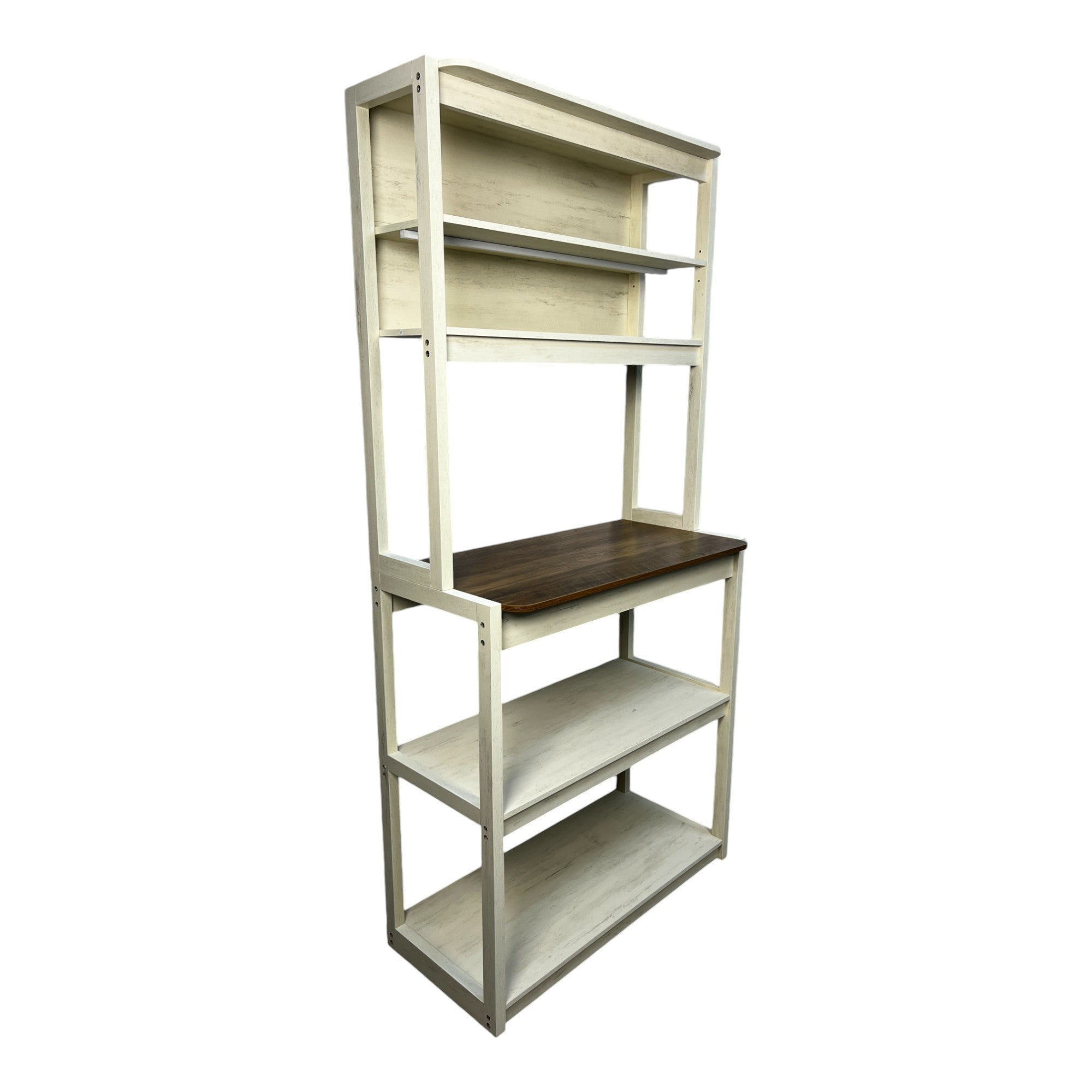 31.50' White and Rustic Brown color 5-Tier Bakers Rack for Kitchen with Storage, Coffee Bar, Kitchen Shelves,  Microwave Stand