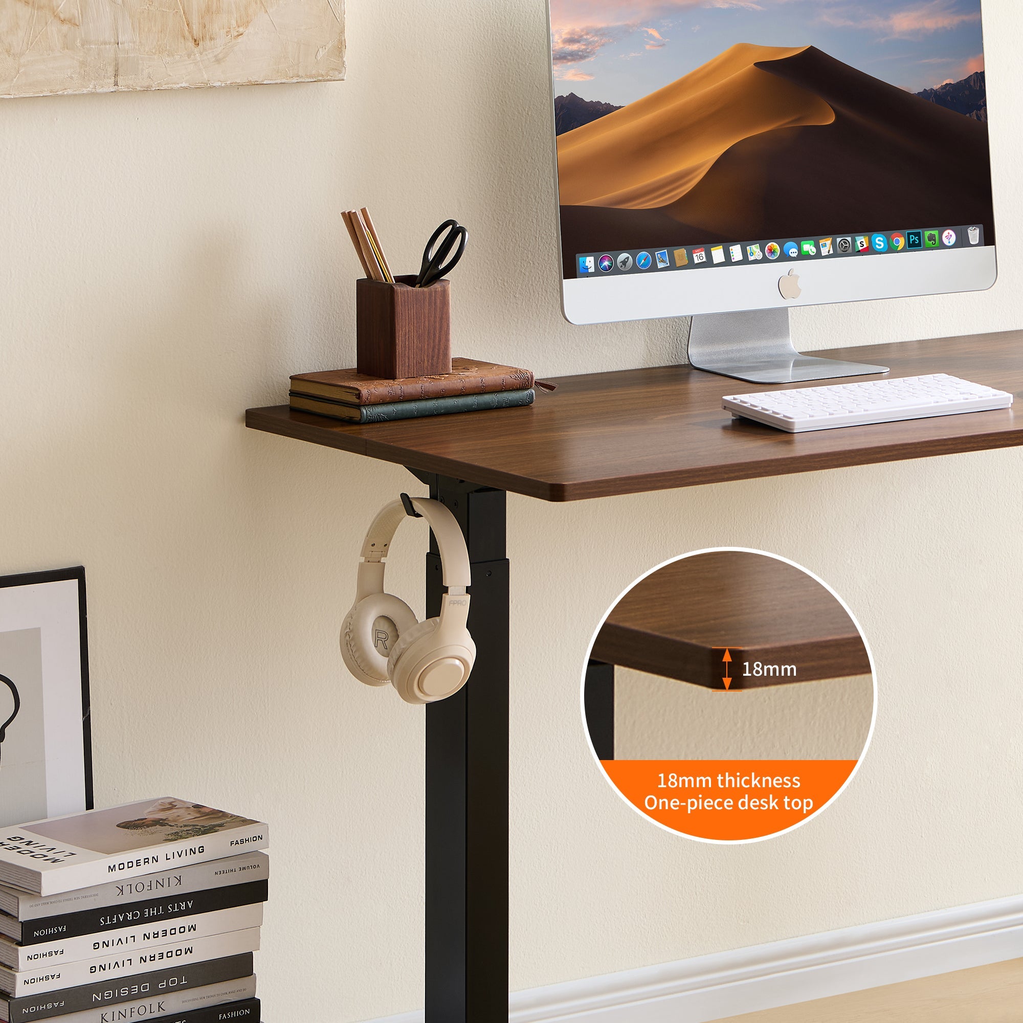 Electric Standing Desk, Adjustable Height Stand up Desk, 24x48 Inches Sit Stand Home Office Desk,Black Frame/Mahogany Top