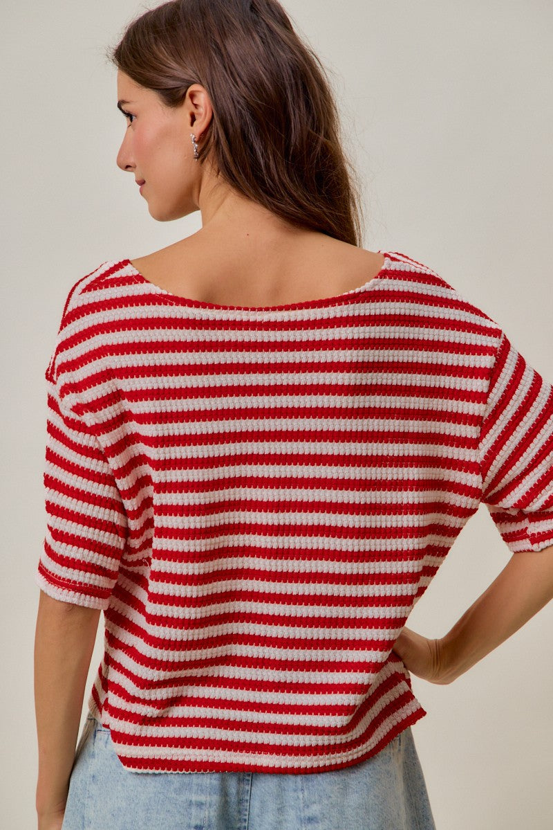 SO ME Stripe Waffle Knit Fourth Of July Cardigan Top