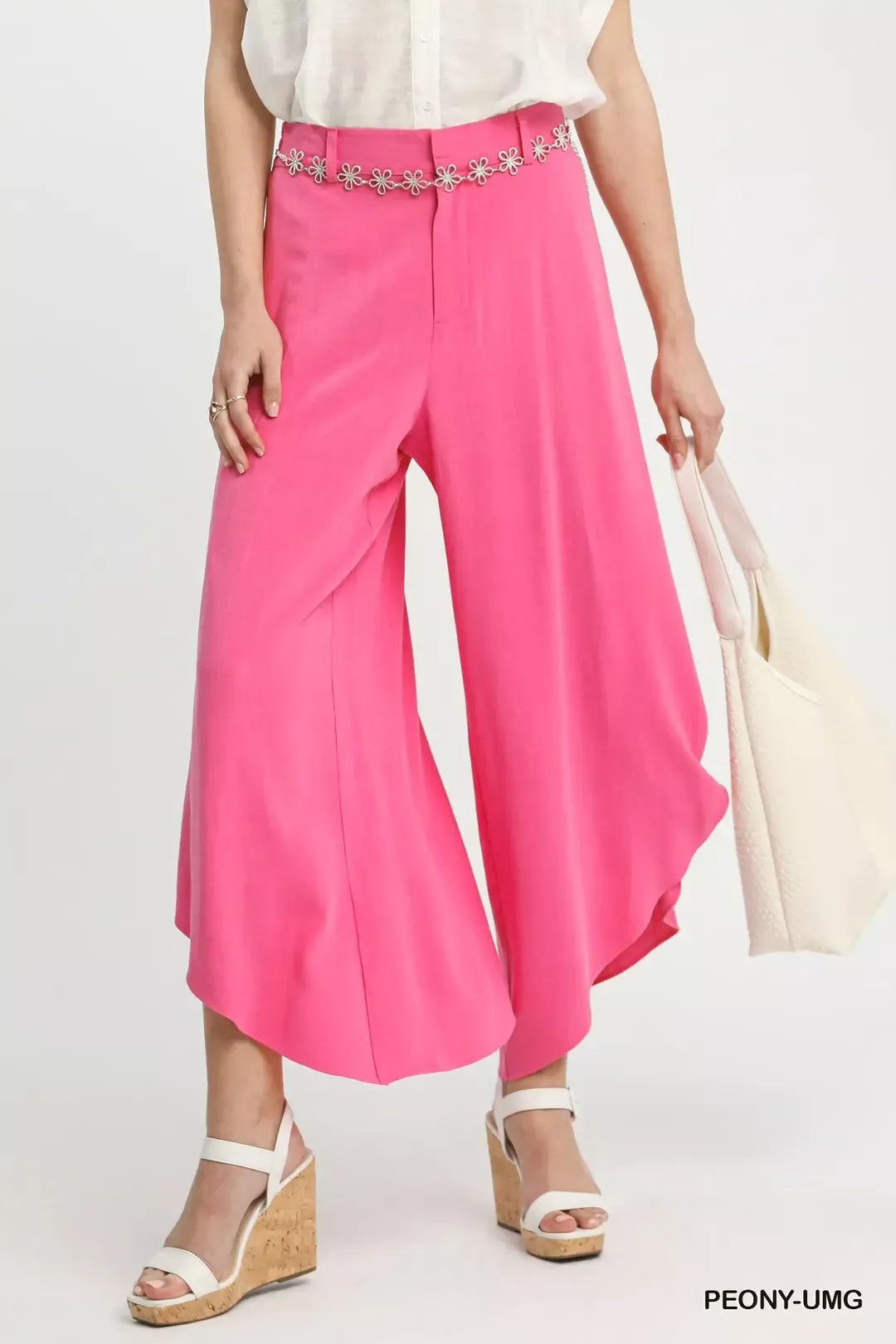Umgee Flowy Asymmetrical Hem Wide Leg Pants