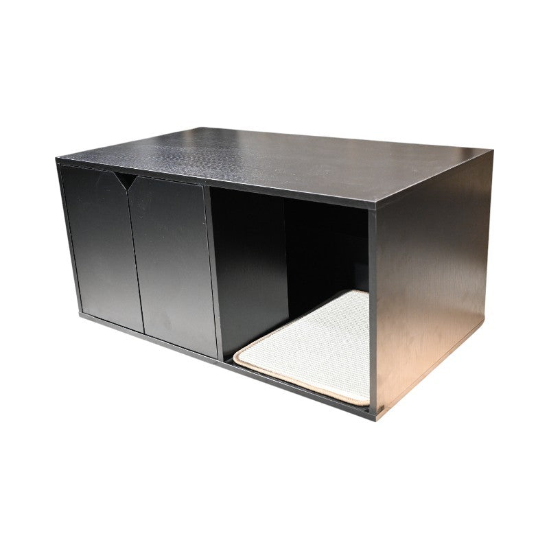 35.83' Cat Litter Box Enclosure Hidden Furniture (Scratch Pad Included), Modern Black Cat House with Corrugated Cardboard Scratching Pad - 35.83' x 20.47' x 17.05', 52 lbs