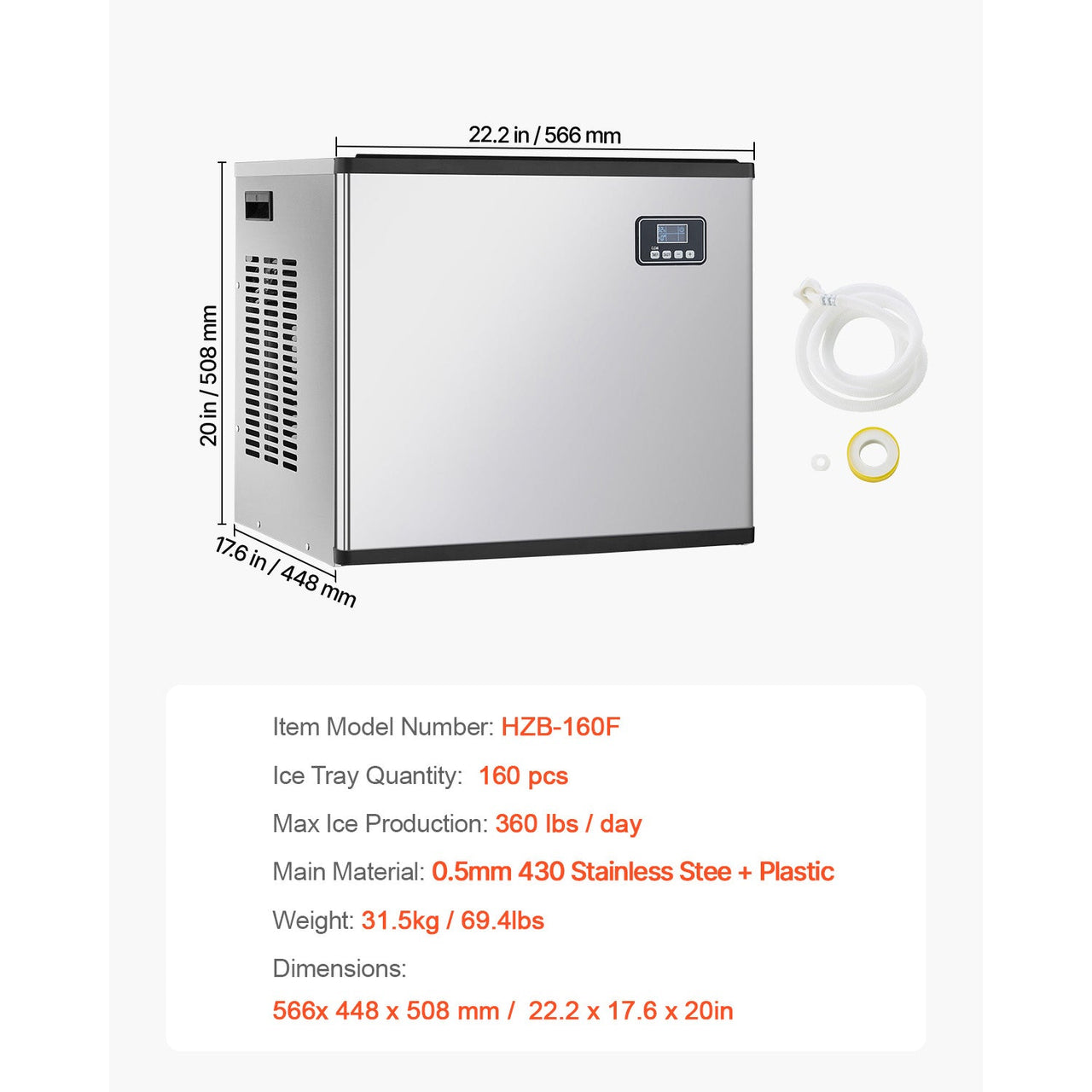 Commercial Ice Maker Machine - Head 360 lbs/Day Self-Cleaning Ice Machine,Modular Ice Cube Machine for Restaurant Hotel - Head Only