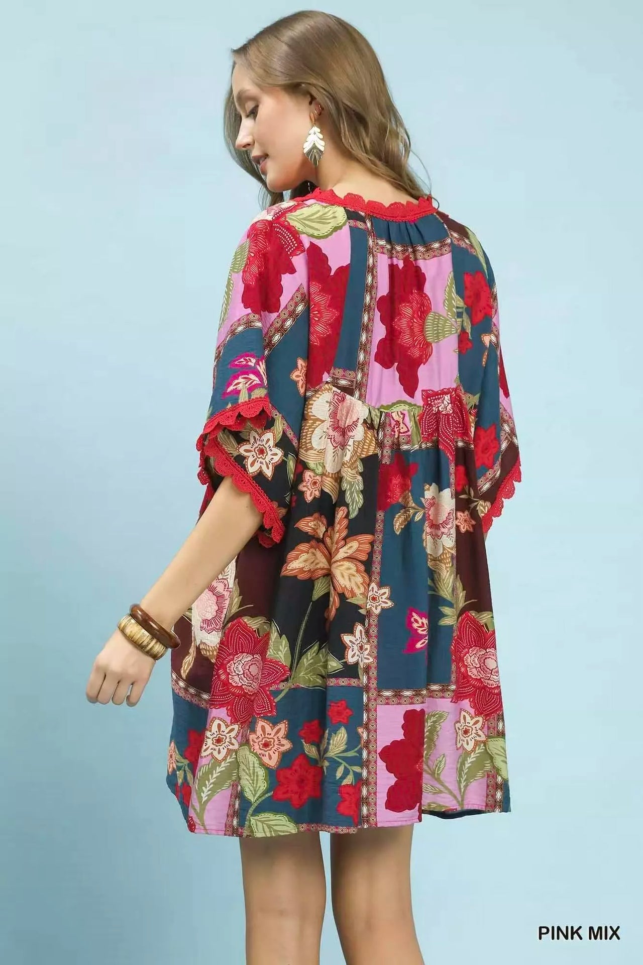 Umgee Abstract Print V-Neck Mini Dress