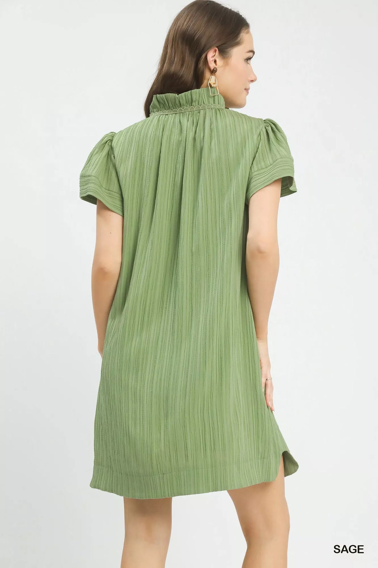 Umgee Flutter Sleeve V-Neck Shift Dress