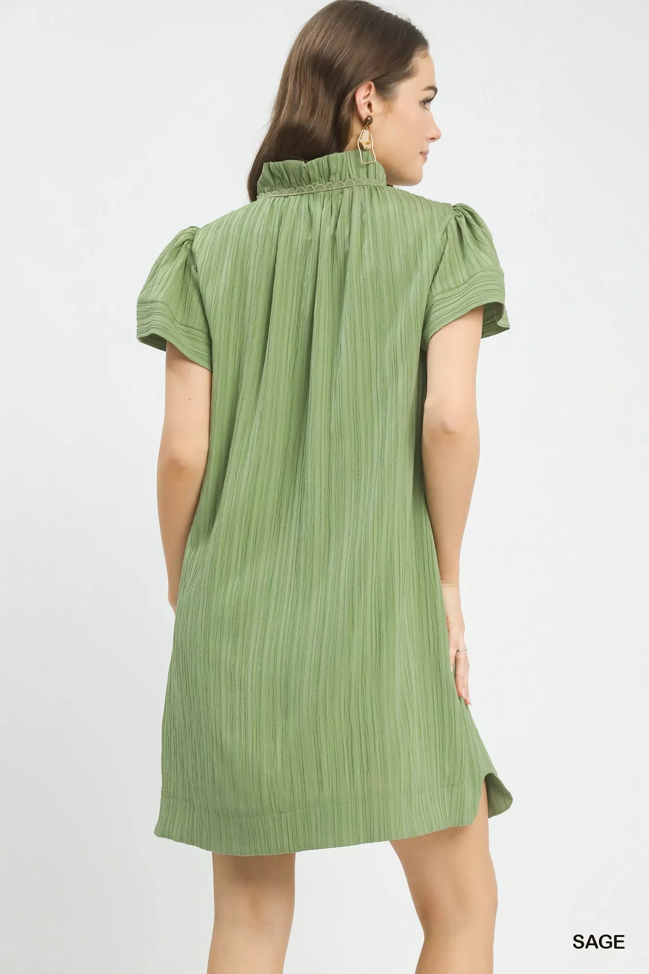 Umgee Flutter Sleeve V-Neck Shift Dress