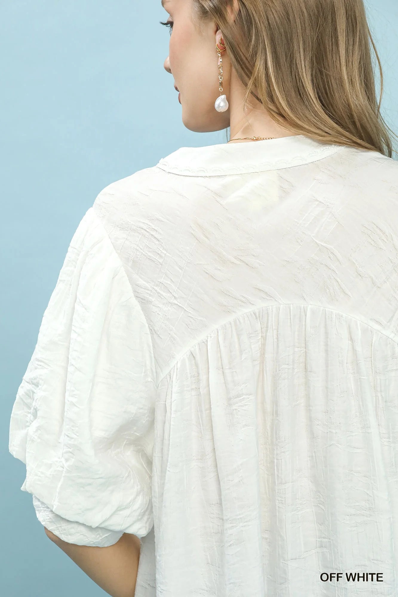 Umgee Textured Lace Trim V-Neck Boho Blouse