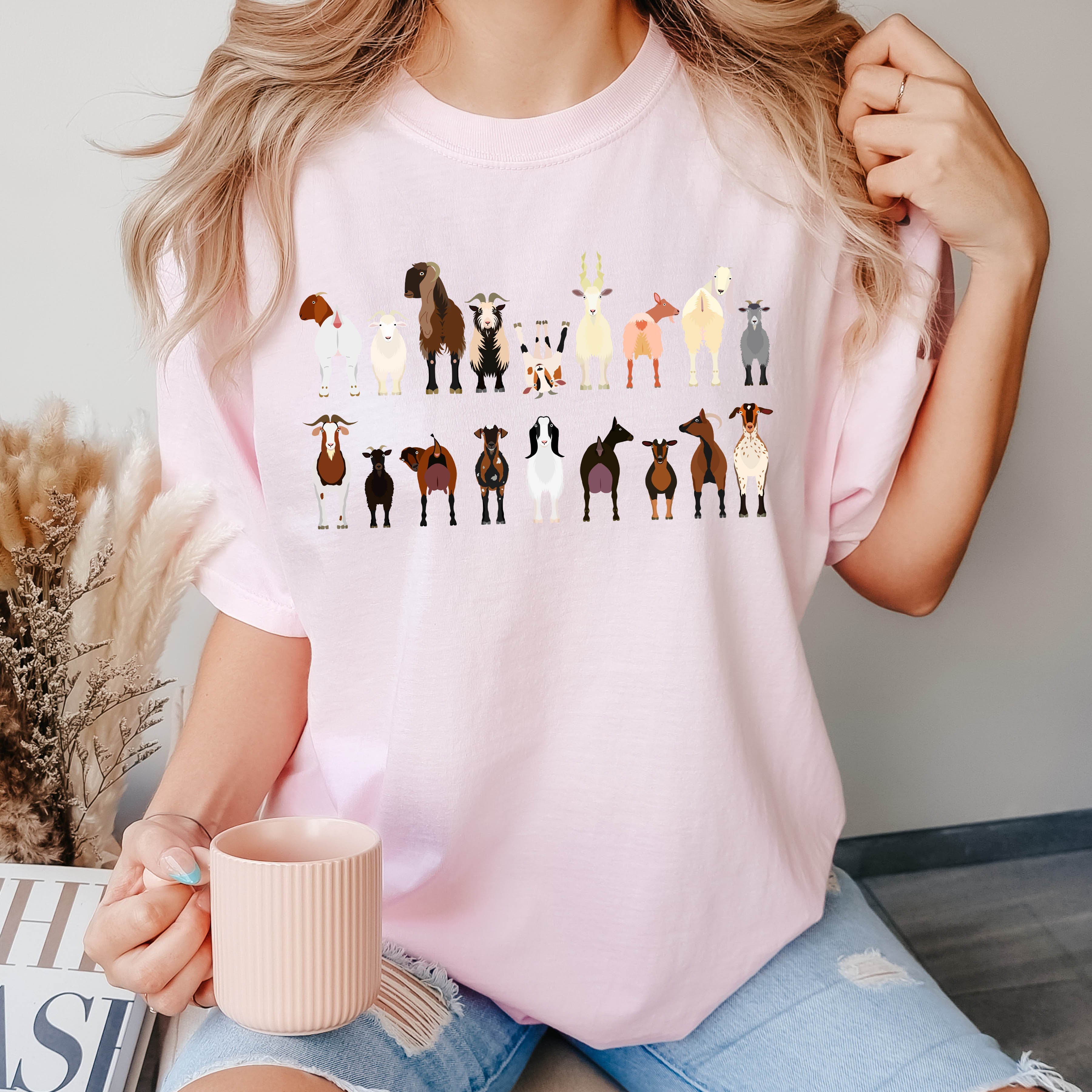 Goat Lovers Farm Animal Illustration With Breeds And Pets Displayed Comfort Colors Tee