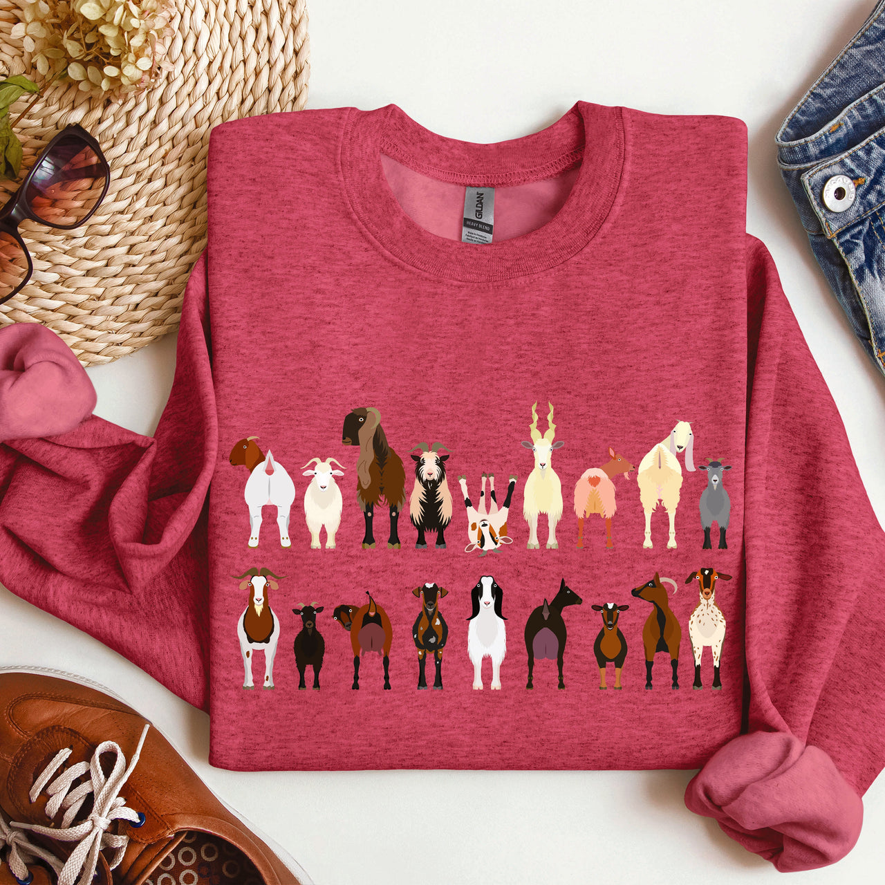 Goat Breeds Farm Animal Lover Cozy On The Farm Edition Premium Fleece Sweatshirt