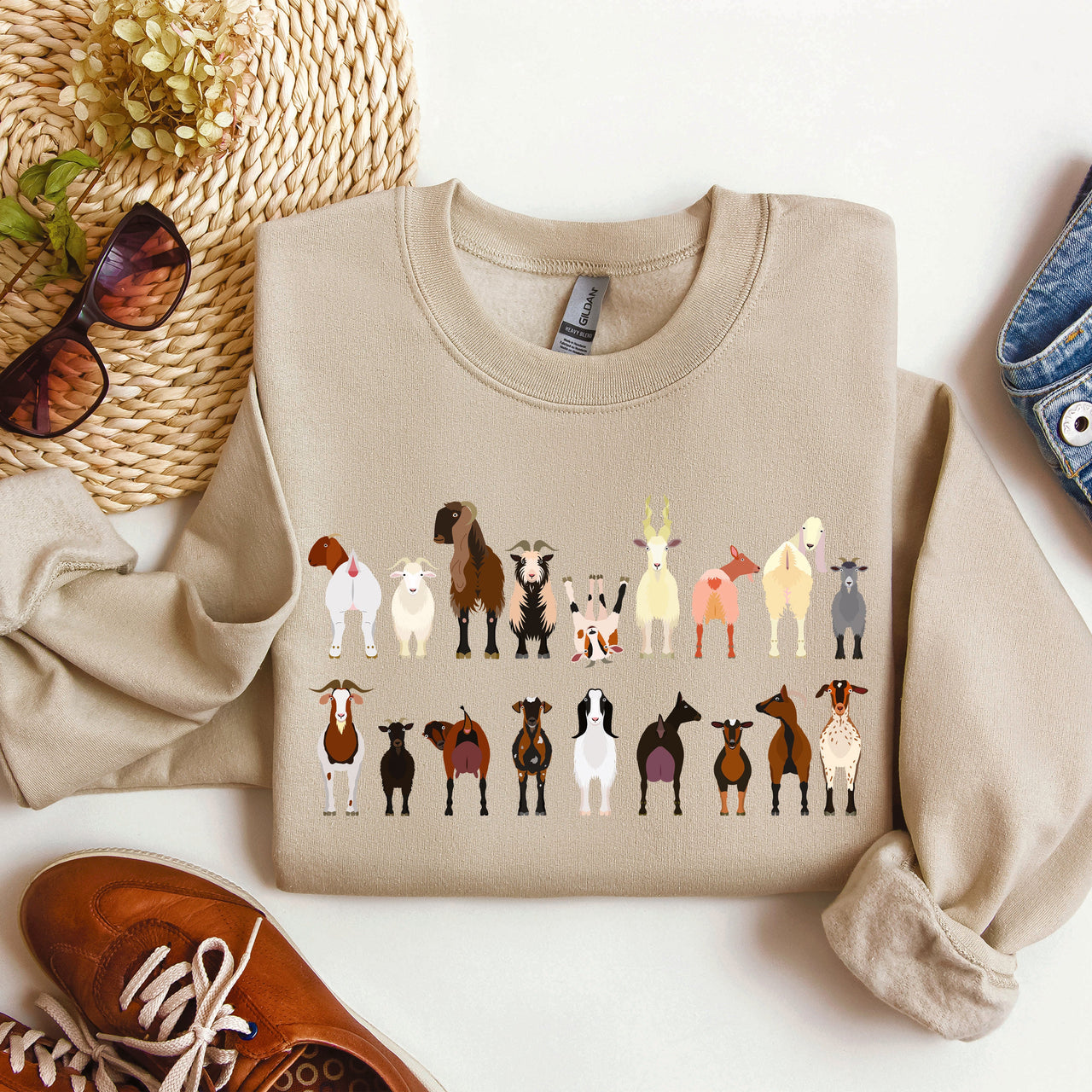 Goat Breeds Farm Animal Lover Cozy On The Farm Edition Premium Fleece Sweatshirt