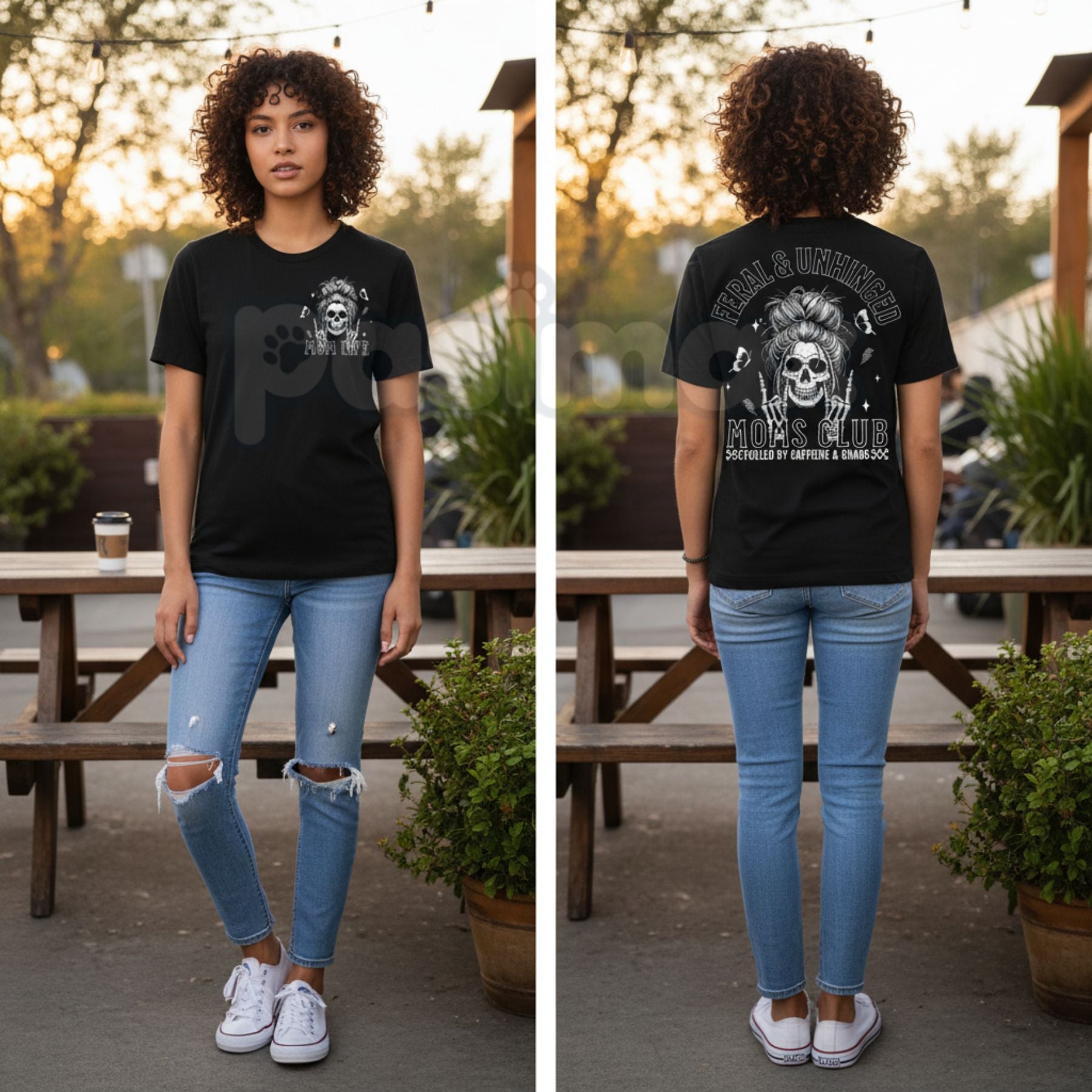 Vintage Skeleton Coffee Mom T-Shirt - Feral and Unhinged Moms Club Grunge Tee, Premium 100% Cotton Gothic Motherhood Shirt, Retro Spooky Aesthetic Mom Gift, Coffee-Obsessed Skeleton Graphic Top, Comfortable Lived-In Mama Streetwear