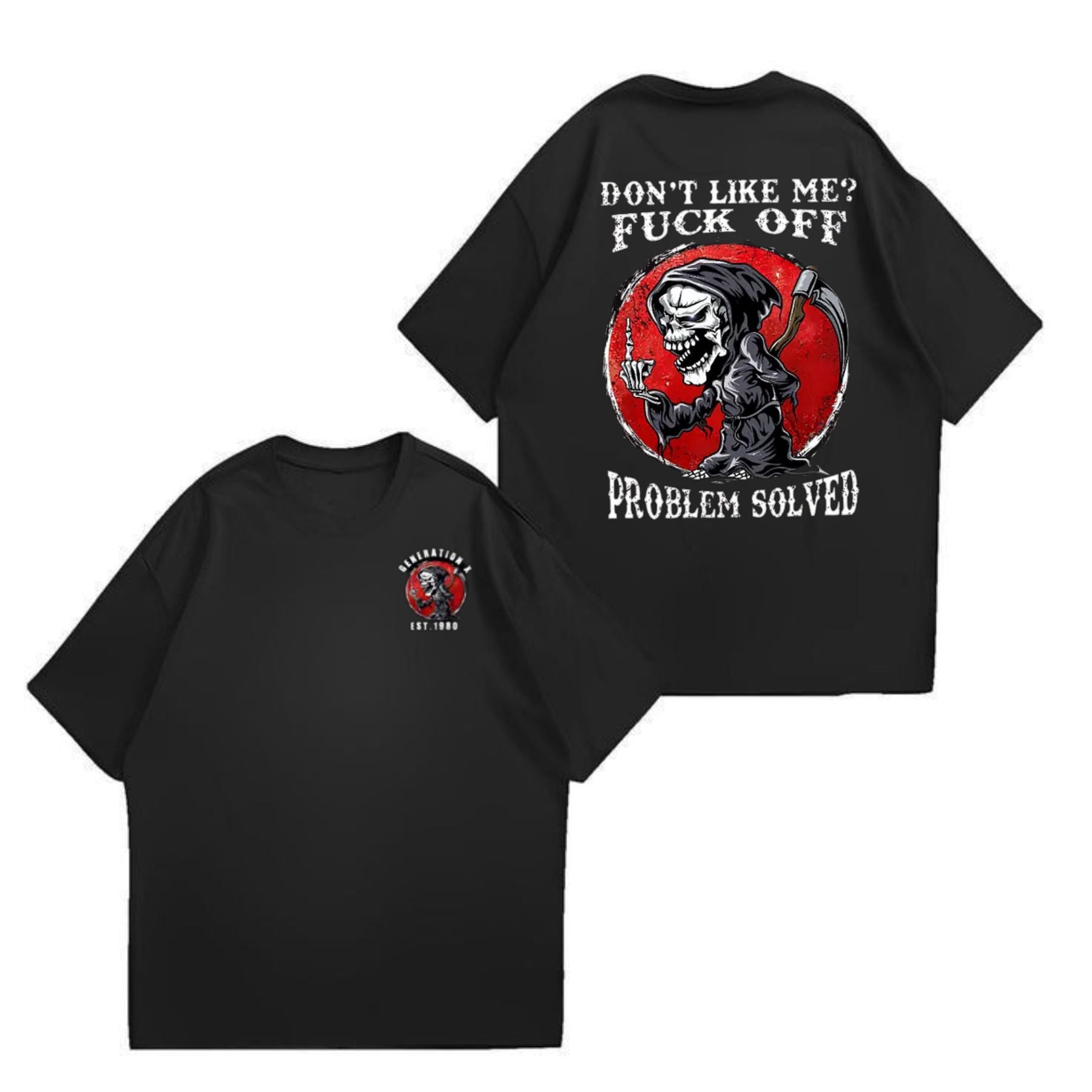 Don’t Like Me F*ck Off Problem Solved T-Shirt – Funny Halloween Graphic Tee, Unisex Casual Cotton Shirt