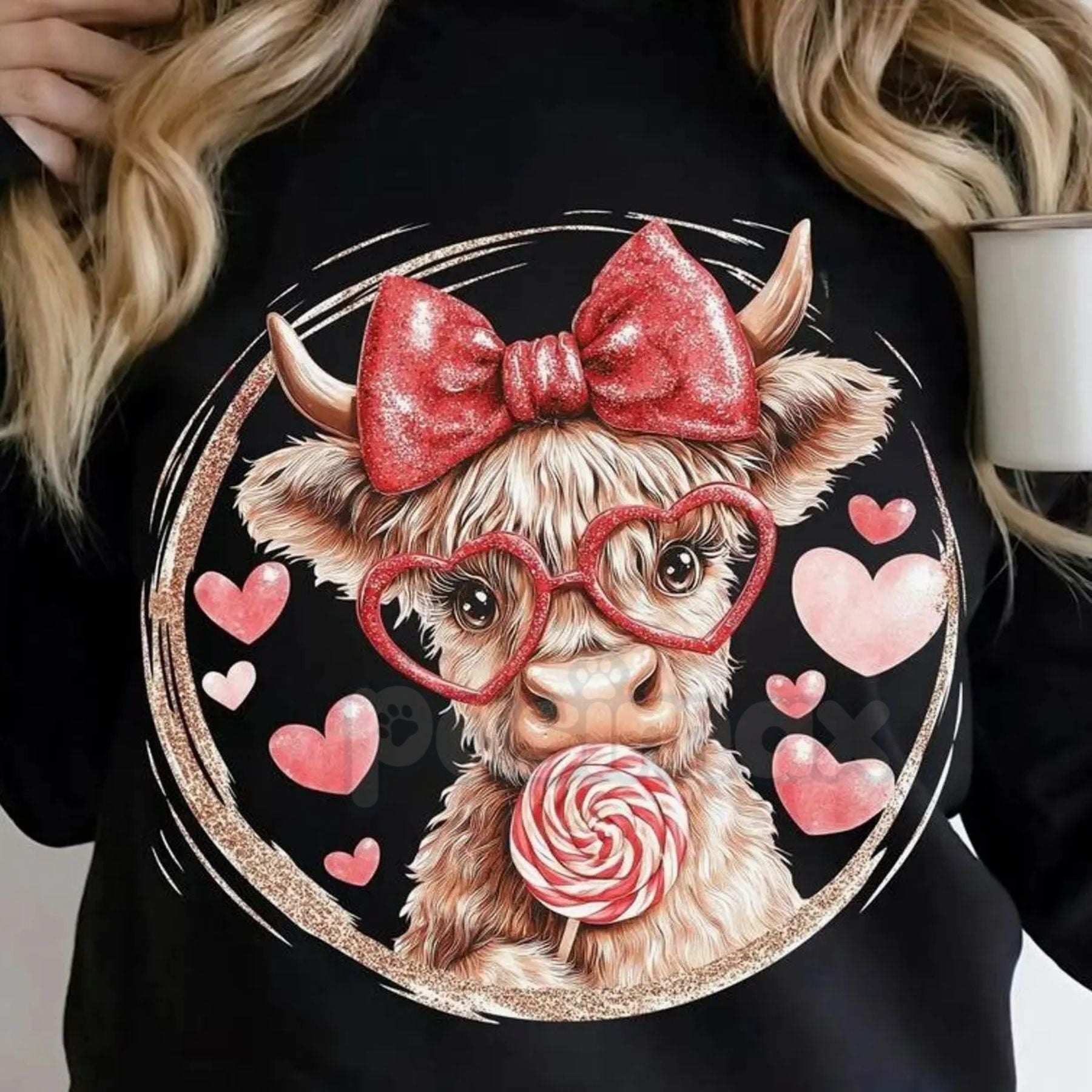Retro Valentine Highland Cow Sweatshirt | Vintage Aesthetic V-Day Crewneck | Cute Fluffy Cow Heart Jumper | Western Valentine Gift for Her | Shaggy Cow Love Graphic Pullover