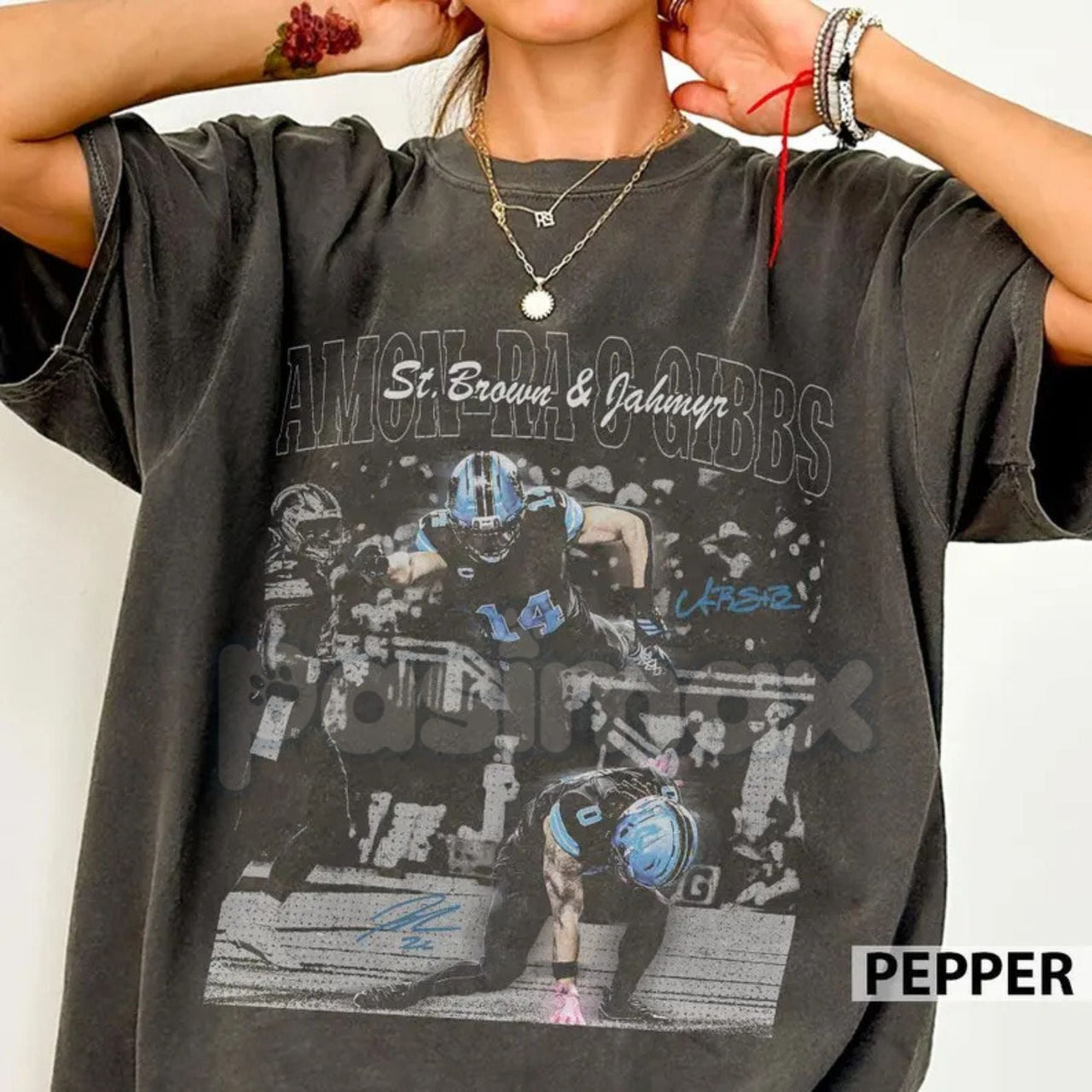 Amon-Ra St. Brown & Jahmyr Gibbs Detroit Football Shirt – Casual Streetwear Style, Vintage Fan Tee