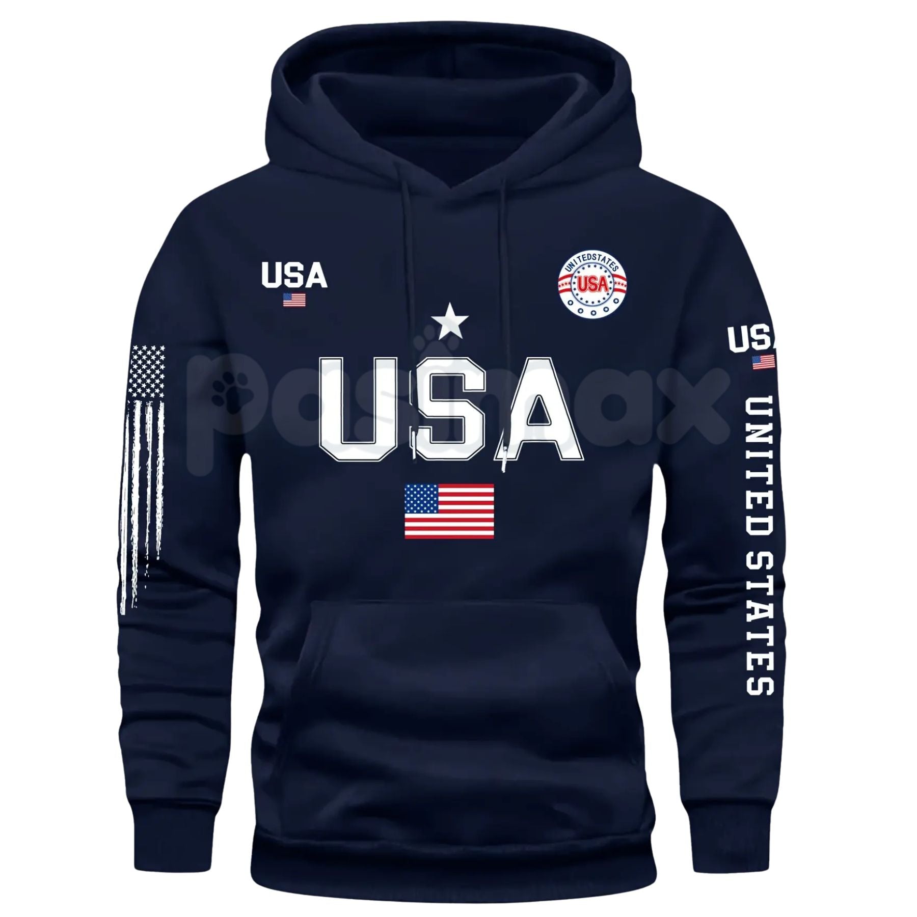 Patriot USA Flag Print Hoodie – Men’s American Heritage Fleece Sweatshirt, Vintage Stars & Stripes Graphic Pullover, Made in the USA