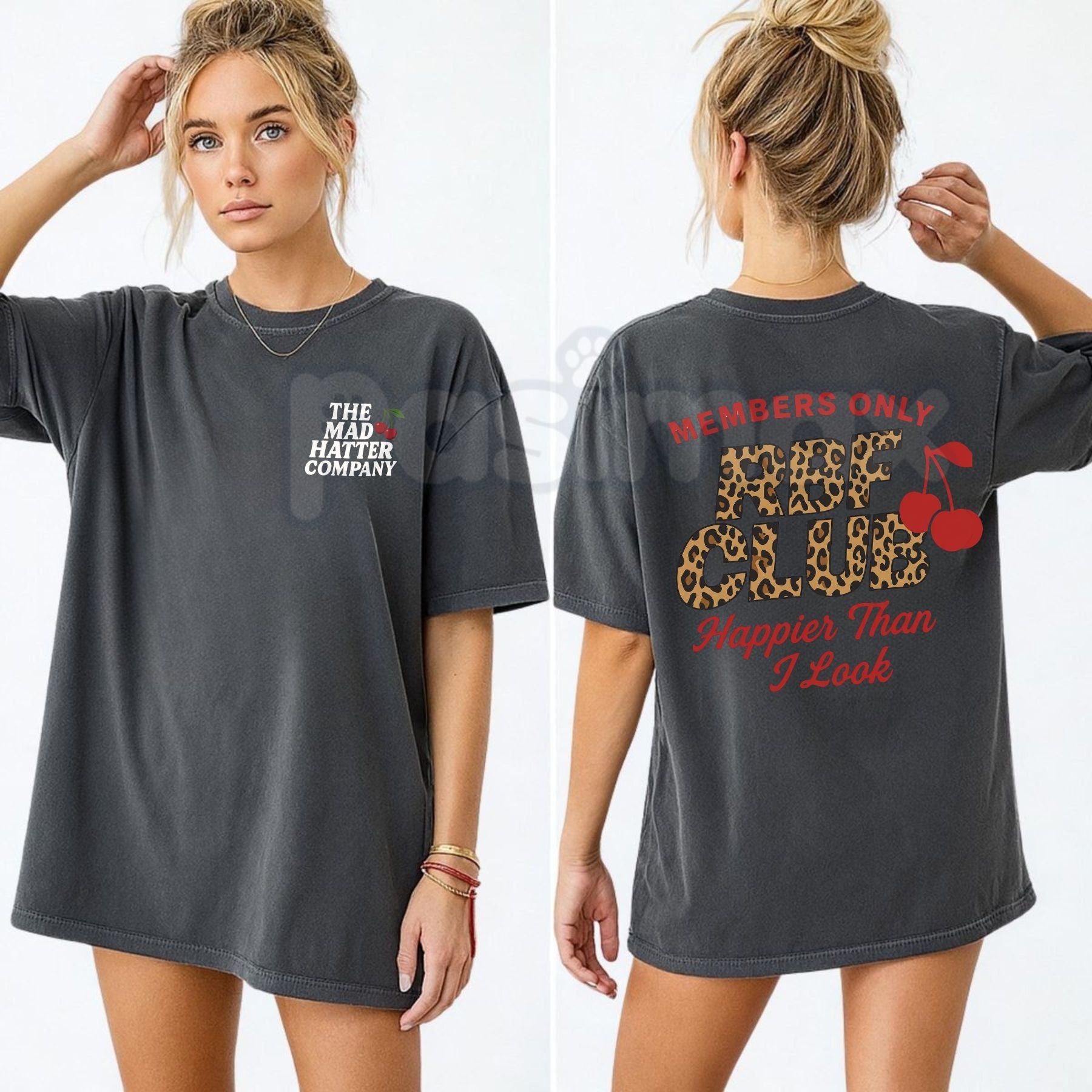 Comfort Colors® RBF Club Leopard Cherry T-Shirt – Retro Coquette Aesthetic Tee, Sarcastic Resting Bitch Face Shirt, Trendy Leopard Print Bow Graphic Top