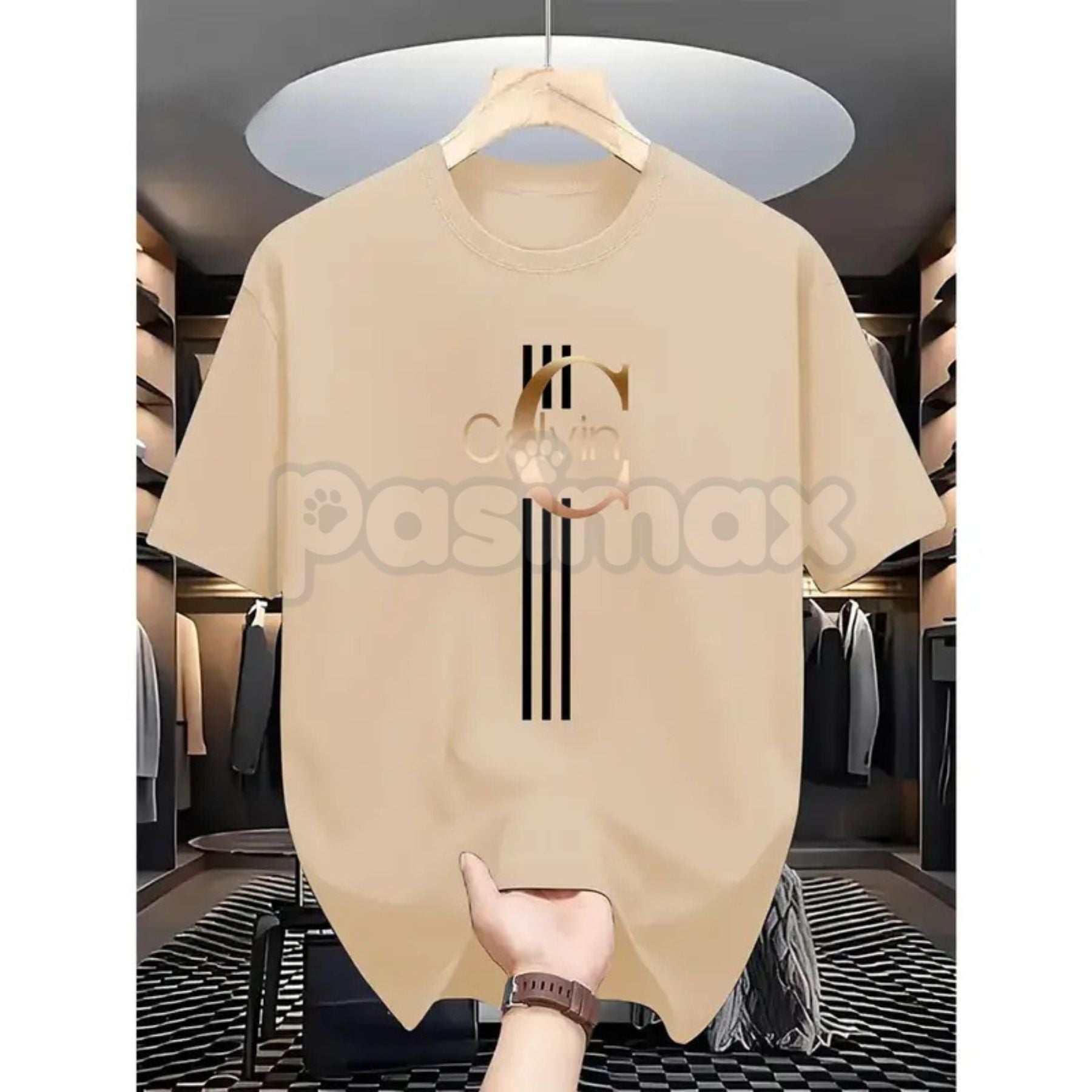Men's Casual Calvin Print T-Shirt - Black & Gold Stripes Streetwear Tee, Comfortable Summer Crew Neck Top, Modern Urban Graphic Daily Essential Apparel