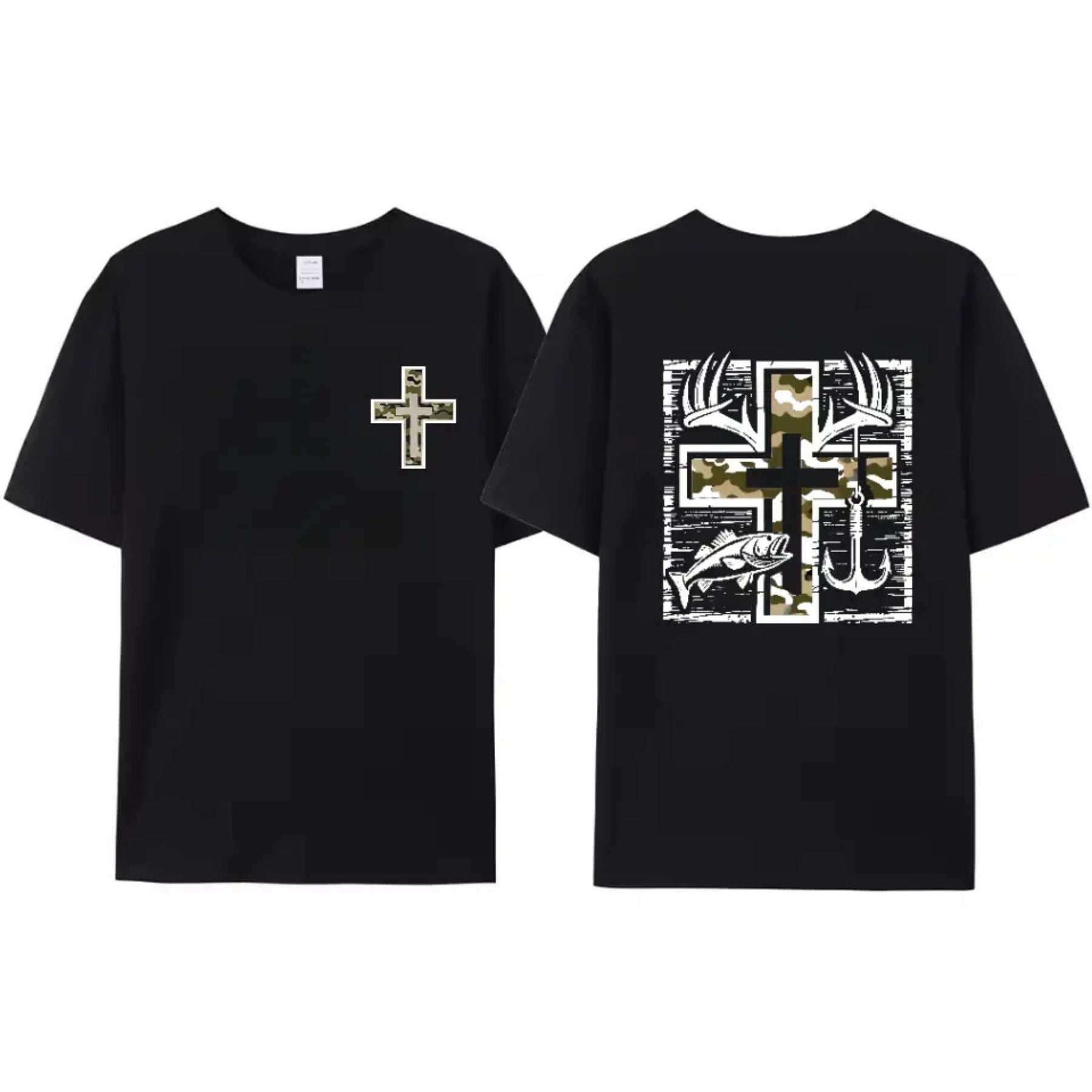 Faithful Outdoorsmen T-Shirt - Southern-Style Fishing & Hunting Tee, Camo Cross & Bass Apparel