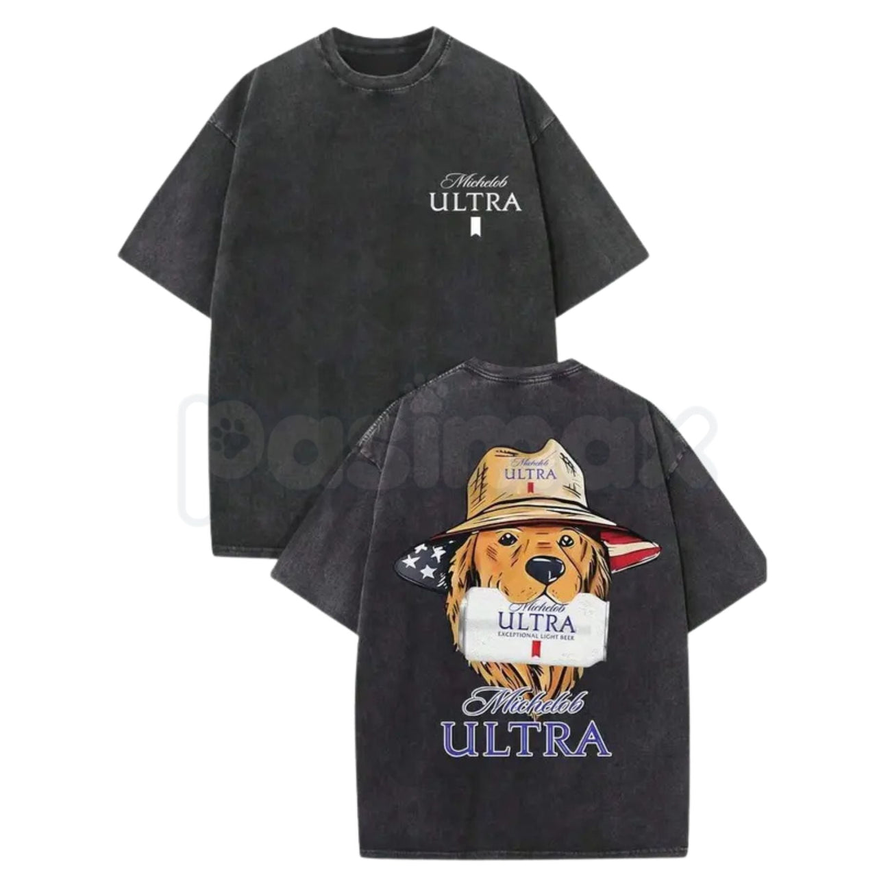 Michelob Ultra American Dog Vintage Washed T-Shirt – Retro Beer & Golden Retriever Graphic Tee, Lightweight Cotton Summer Top