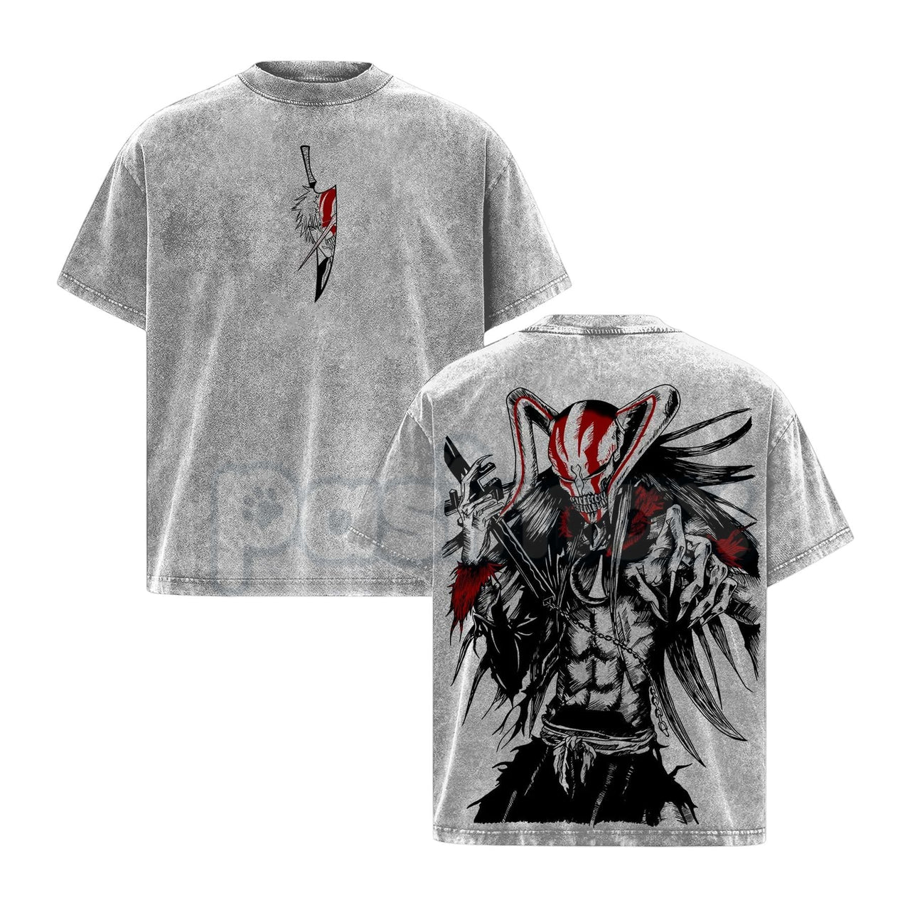 Ichigo Hollow Vintage Washed T-Shirt – Bleach Manga Character Graphic Tee, Retro Oversized Anime Streetwear