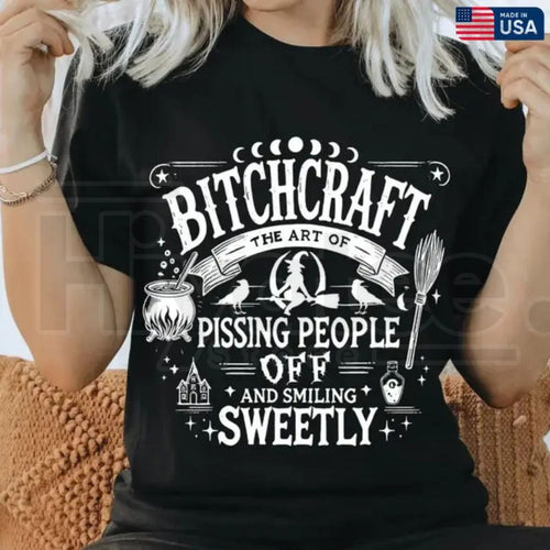 "Bitchcraft" Adult Humor Halloween T-Shirt – Retro Spooky Softstyle Graphic Tee
