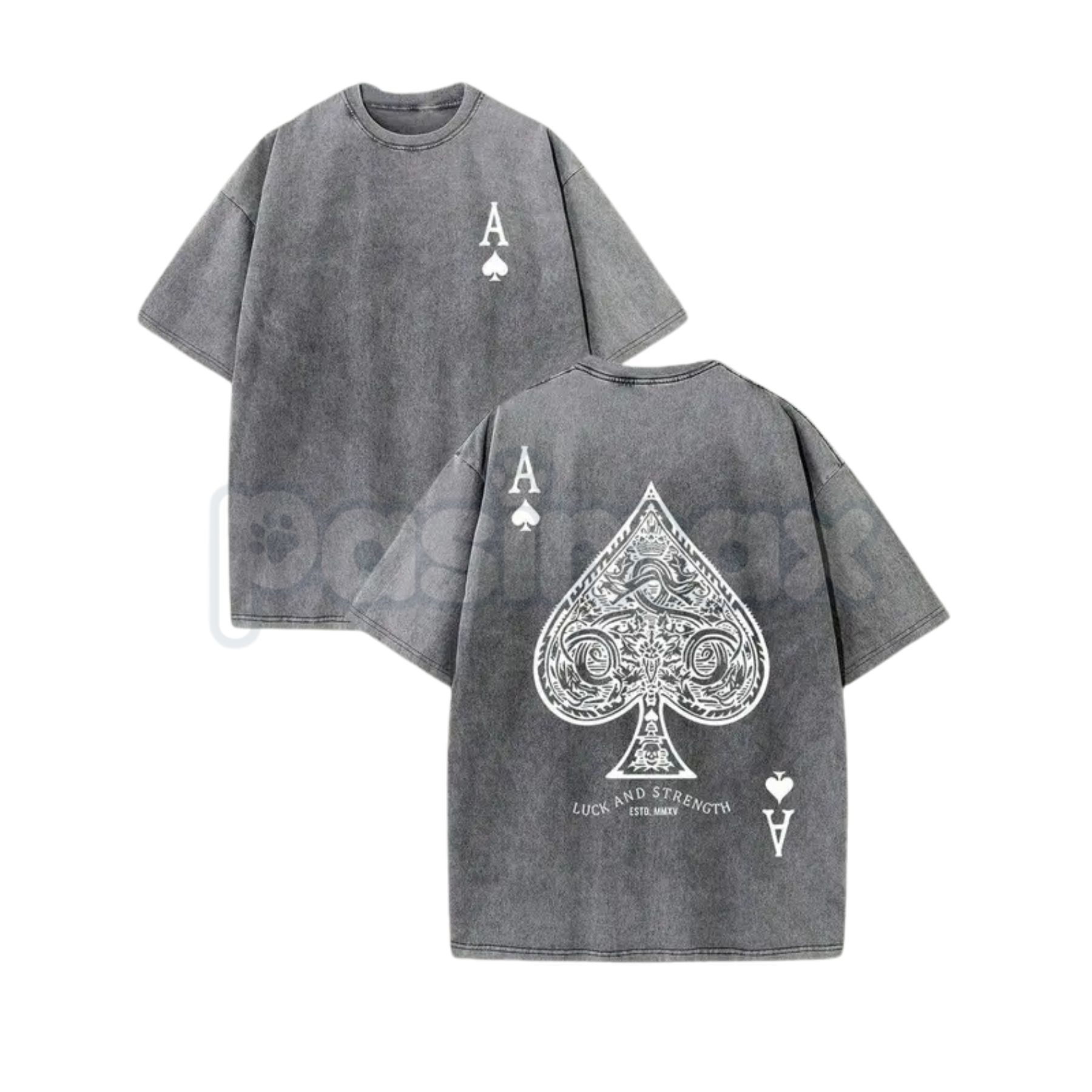 LUCK AND STRENGTH Ace of Spades Vintage Washed T-Shirt – Retro Gambling Graphic Tee, Lightweight Patterned Streetwear Top