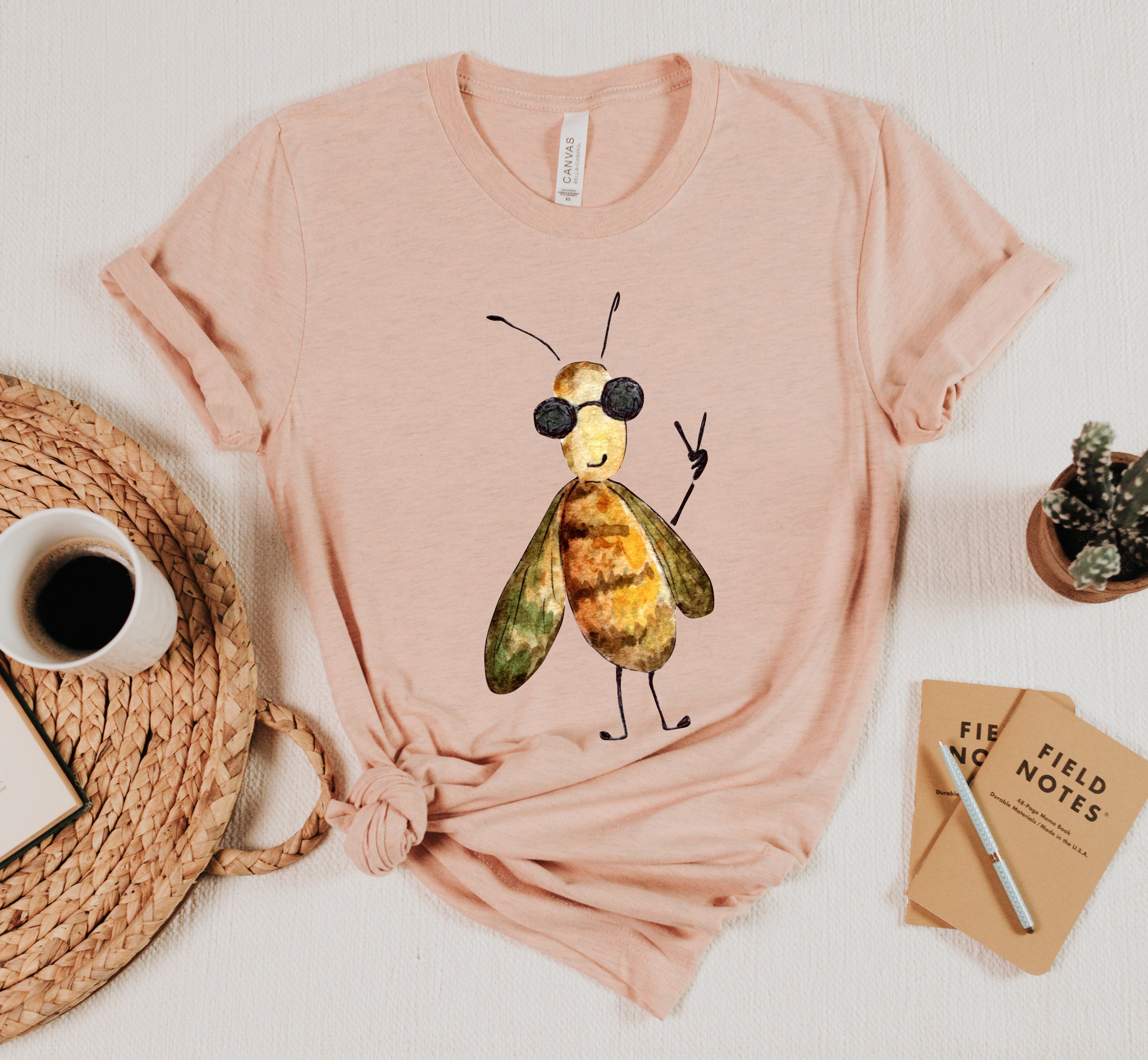 Funny Bee Watercolor Animal Lover Nature Fun Design Print Comfort Colors Tee