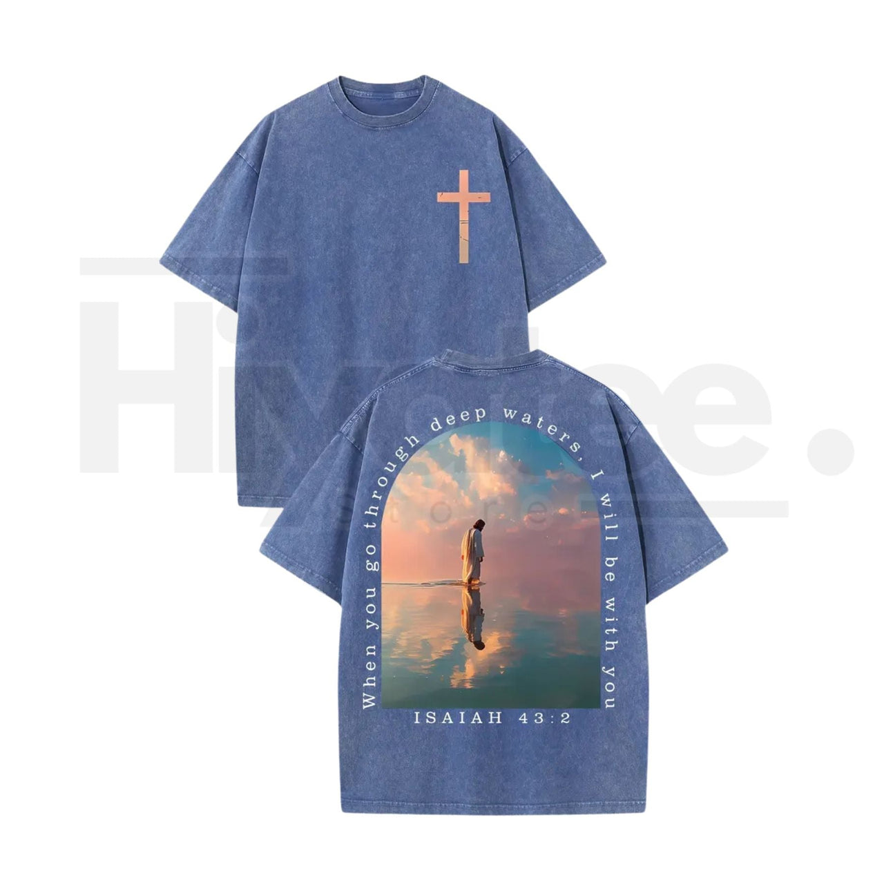 Cross & Isaiah Verse Vintage Washed T-Shirt – 230g Heavyweight Cotton Christian Streetwear Tee