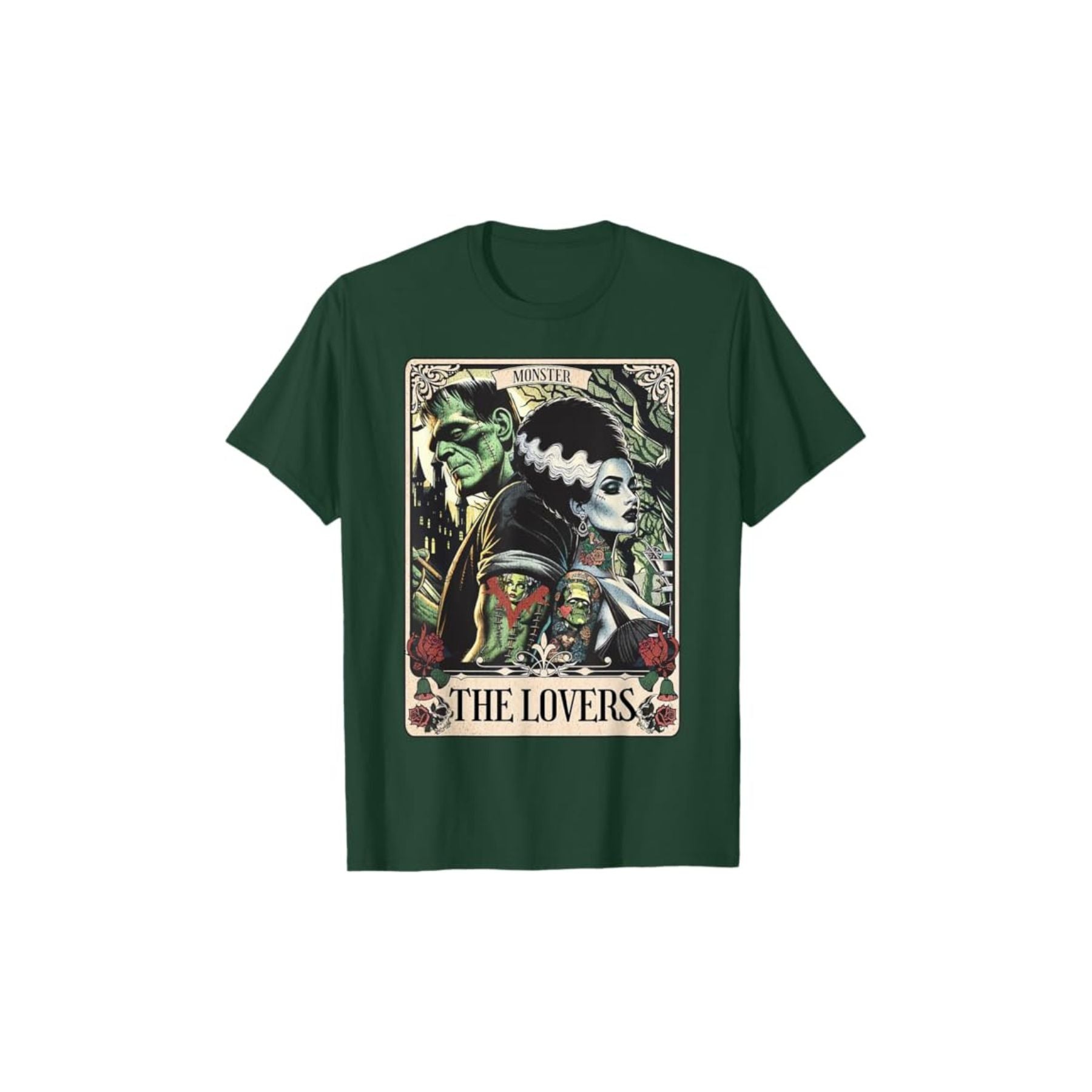 Frankenstein & Bride The Lovers Tarot T-Shirt - Gothic Horror Tee, Occult Fan Apparel