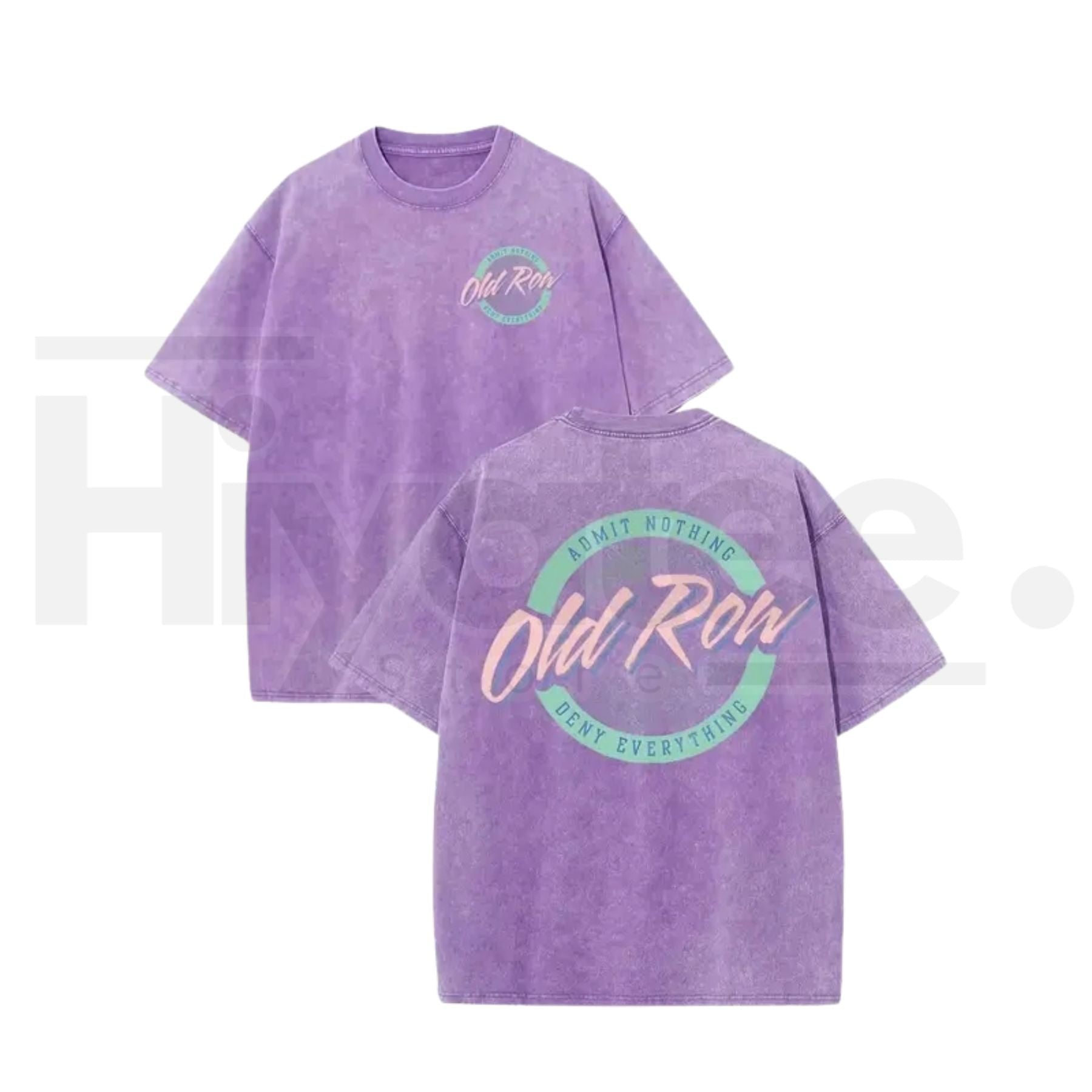 Old Row Men's Vintage Washed Batik T-Shirt – Dual-Sided Logo Graphic, 230g Heavyweight Cotton