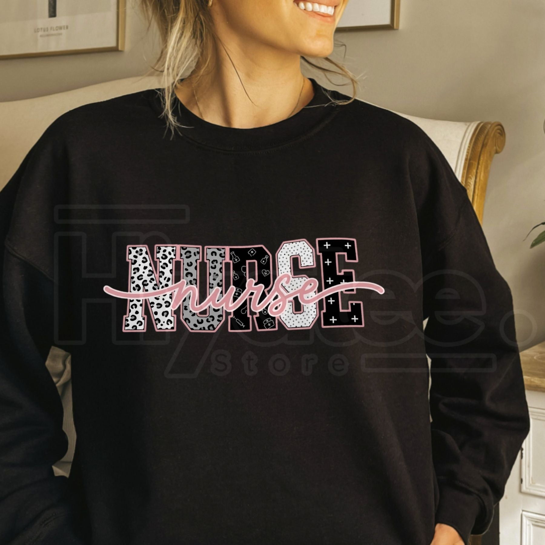Leopard Print & Medical Icon Nurse Sweatshirt: Trendy Nursing Graphic Crewneck