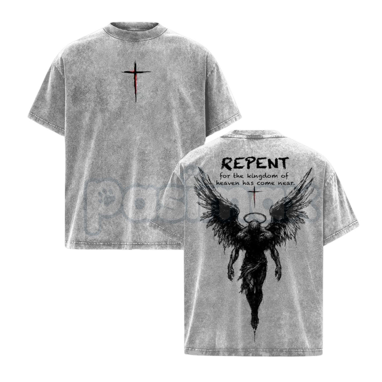 The Kingdom Mandate: Repent Vintage Washed Tee – Heavy Cotton Christian Streetwear, Gospel Angel Wings Shirt