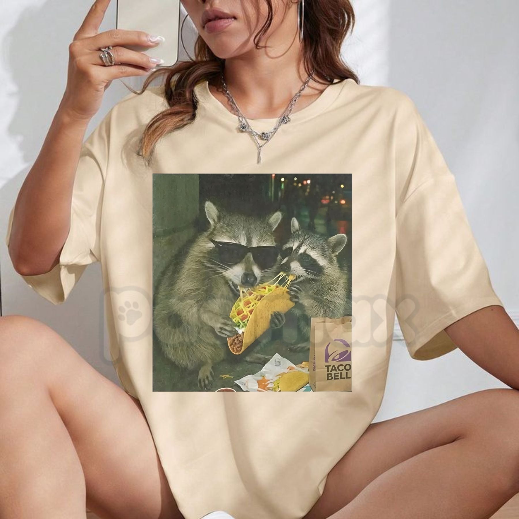 Raccoon Eating Taco Funny T-Shirt - Trash Panda Meme Graphic Tee, Premium 100% Cotton Animal Snack Shirt, Hilarious Raccoon Lover Top, Unique Foodie Humor Apparel, Soft Lived-In Unisex Streetwear