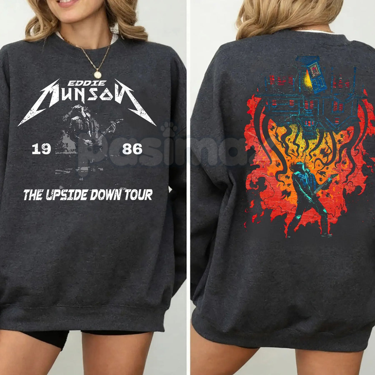 Retro Eddie Munson 2-Sided Sweatshirt | Hellfire Club Fan Crewneck | Eddie Munson Tribute Jumper | 80s Rock Aesthetic Sweatshirt | Hawkins 1986 Shirt