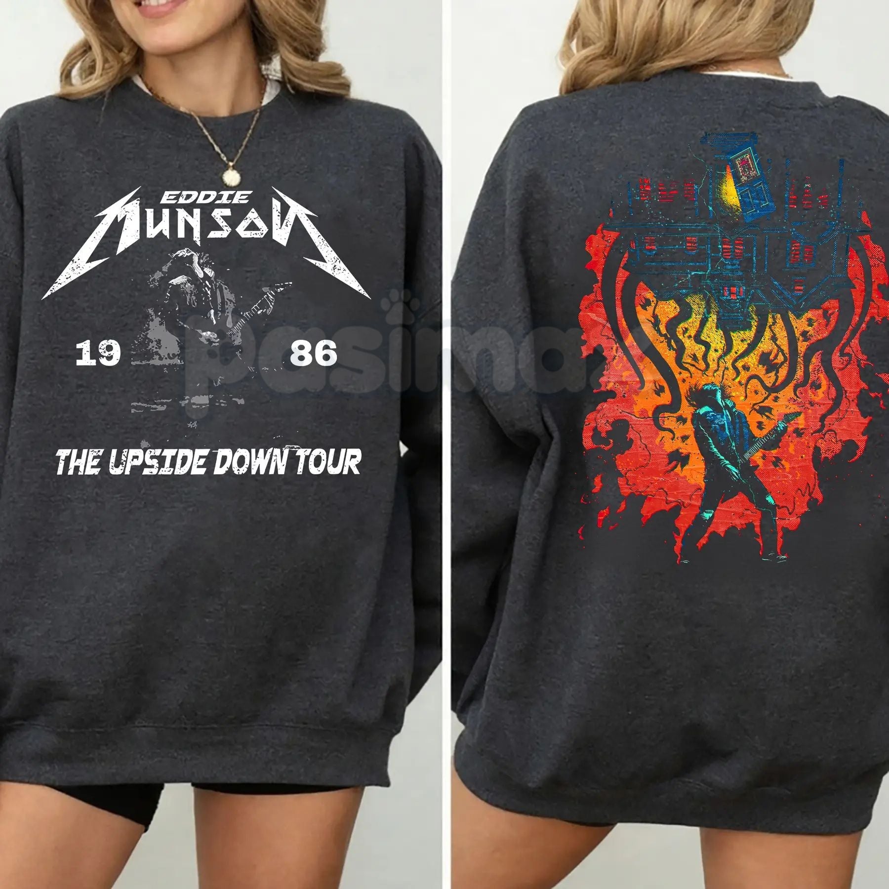 Retro Eddie Munson 2-Sided Sweatshirt | Hellfire Club Fan Crewneck | Eddie Munson Tribute Jumper | 80s Rock Aesthetic Sweatshirt | Hawkins 1986 Shirt