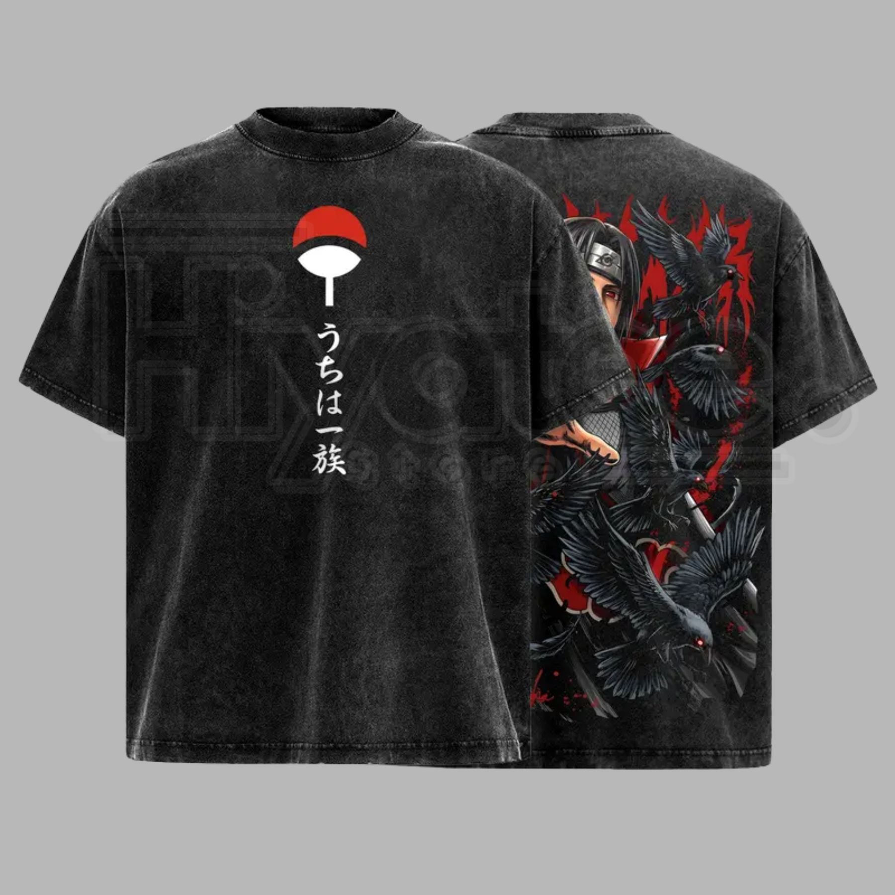 Uchiha Clan Slayer Vintage Washed T-Shirt – Dark Ninja Illusion Oversized Graphic Tee
