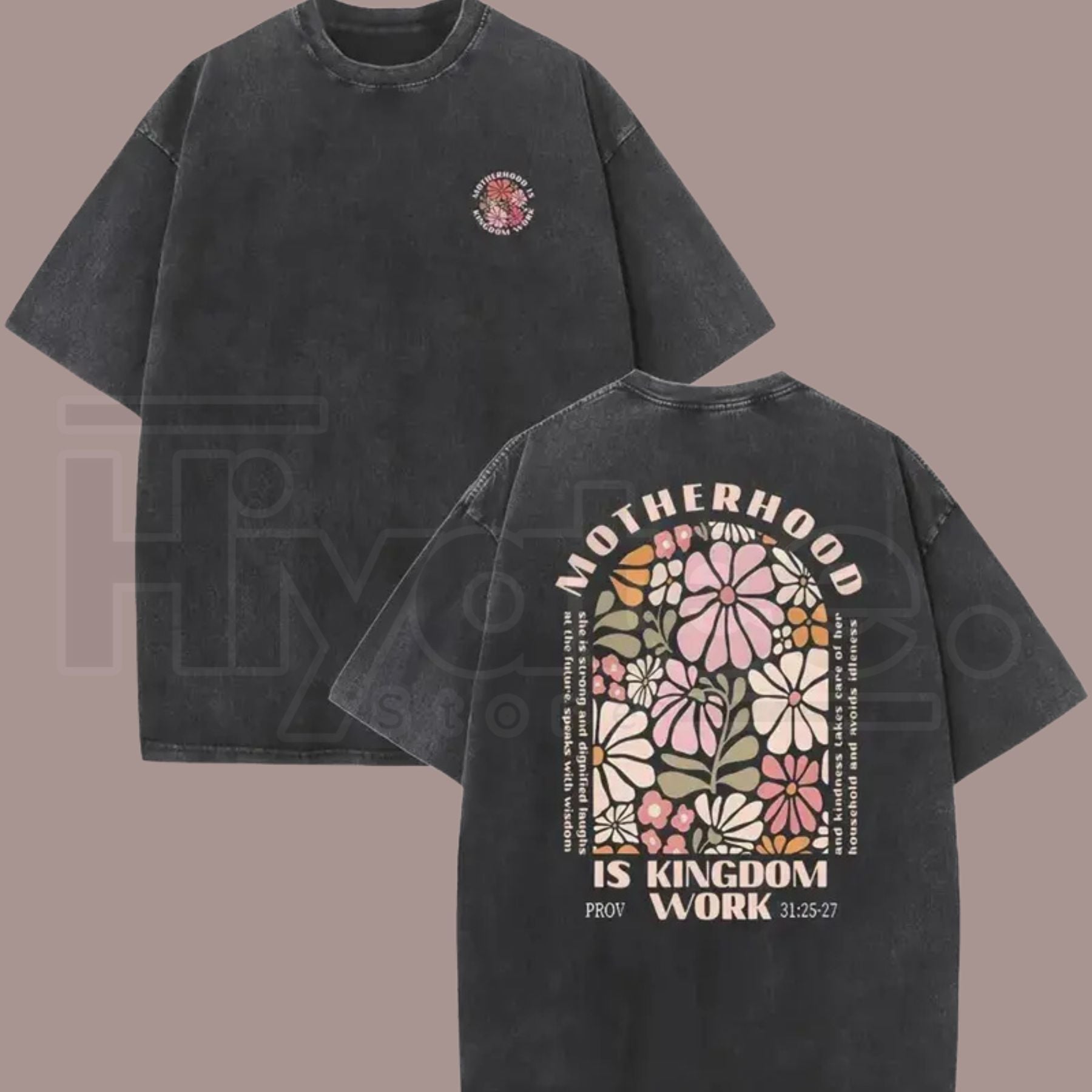 Motherhood Vintage Washed T-Shirt – 230G Heavy Cotton Double-Sided Graphic Tee