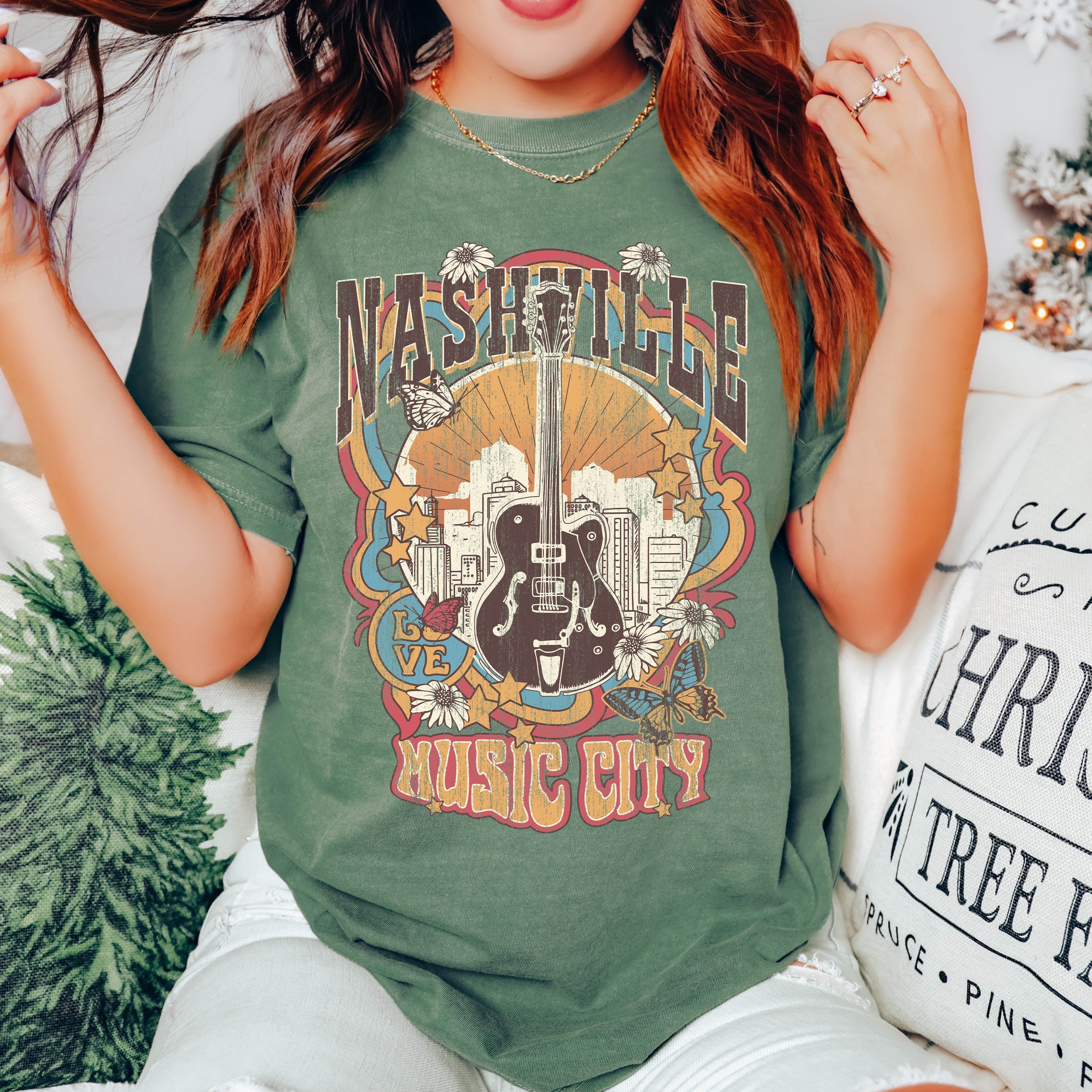 Nashville Music City Colorful Sunset Skyline Edition Deluxe Limited Comfort Colors Tee