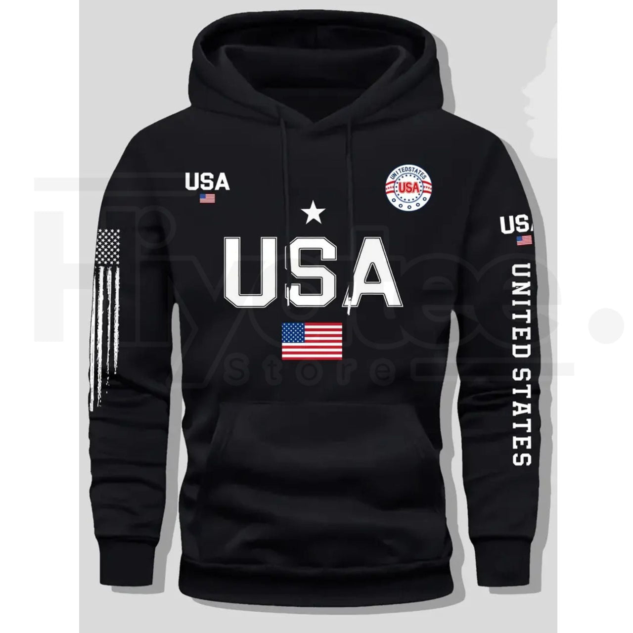 USA Flag Print Men’s Fleece Hoodie – United States Letter Print Unisex Knit Pullover for Couples & Students, 2026 Spring Fashion