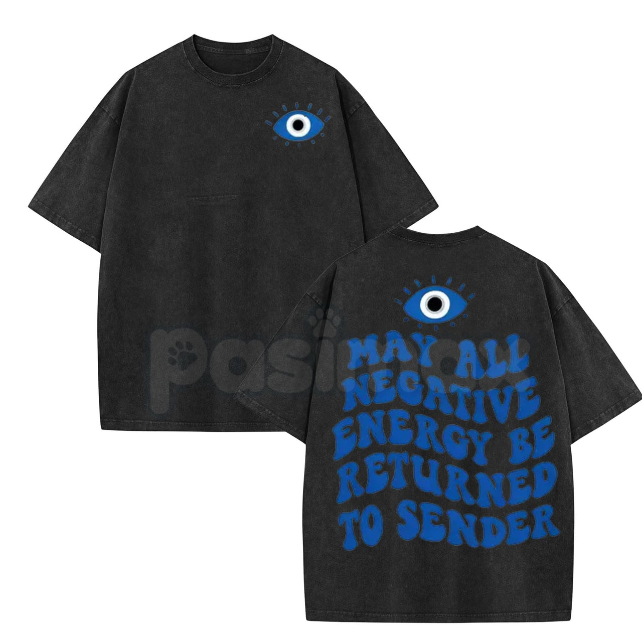 Evil Eye Energy Shield Washed T-Shirt – Mystic Protection Graphic Tee, Retro Aesthetic Oversized Talisman Top