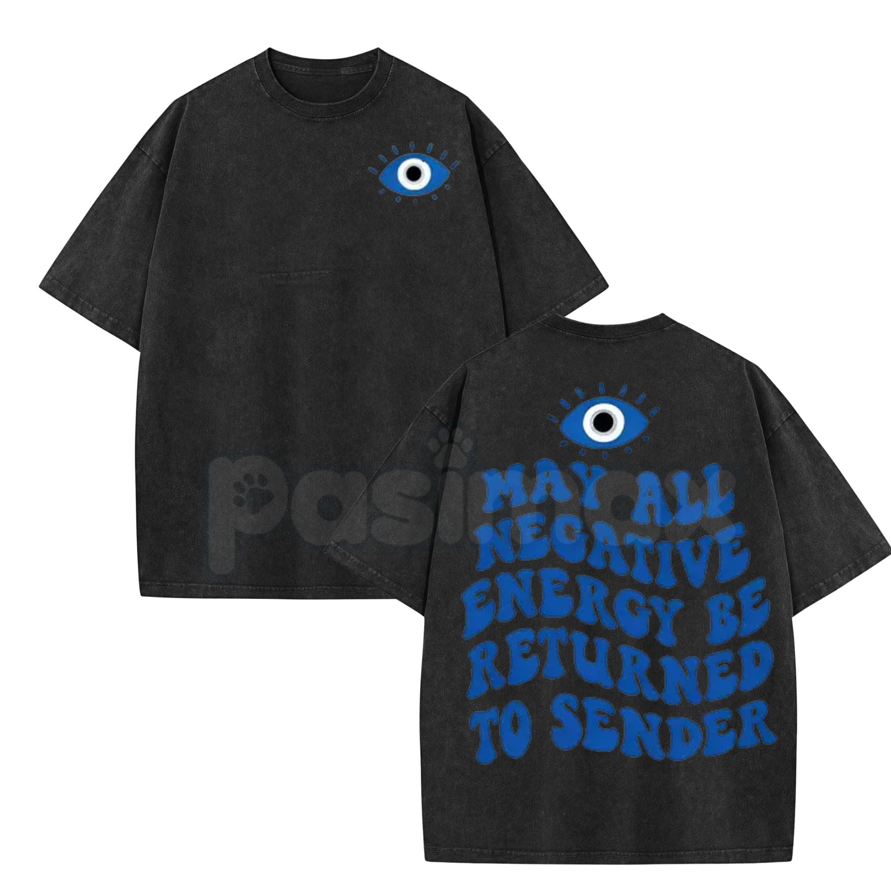 Evil Eye Energy Shield Washed T-Shirt – Mystic Protection Graphic Tee, Retro Aesthetic Oversized Talisman Top