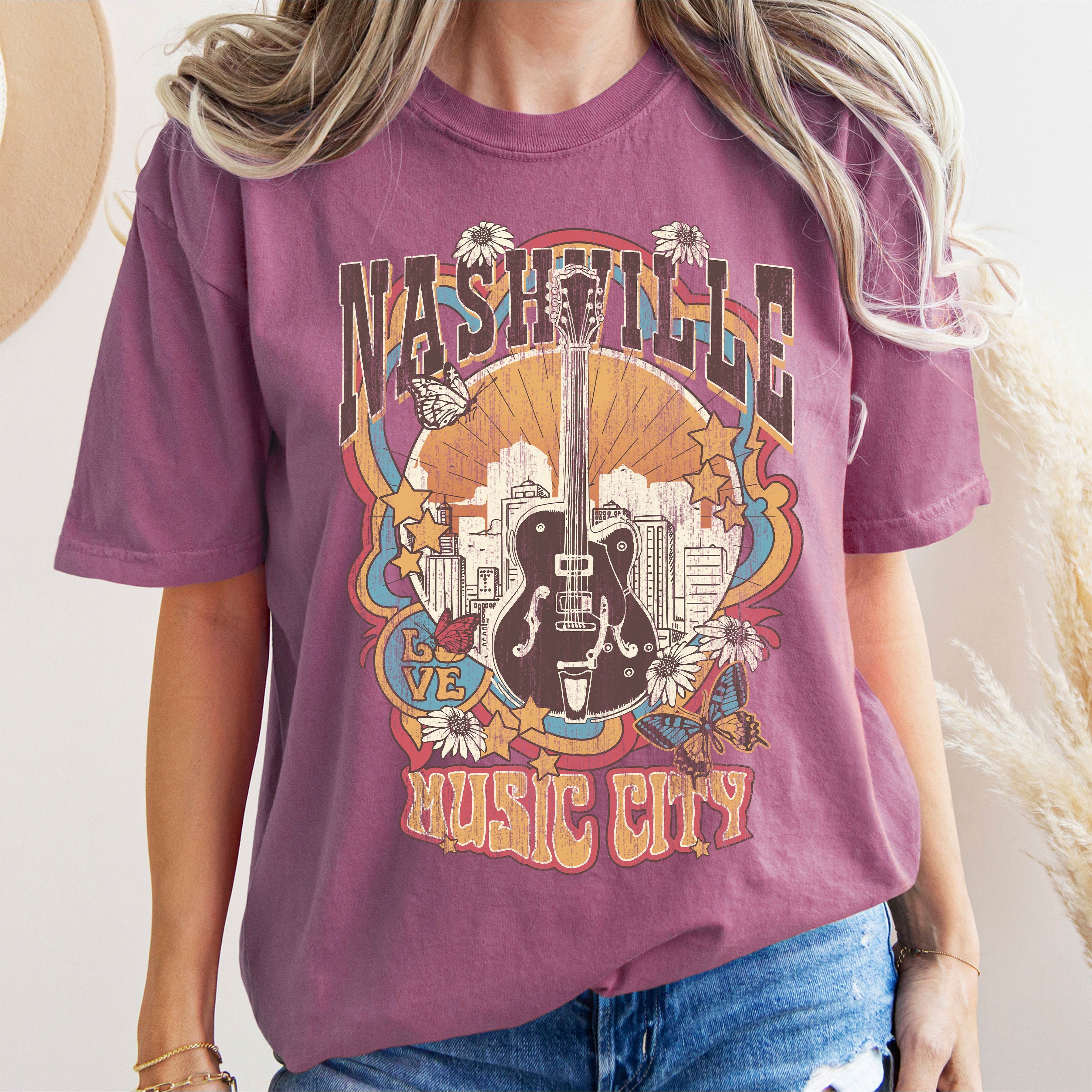 Nashville Music City Colorful Sunset Skyline Edition Deluxe Limited Comfort Colors Tee