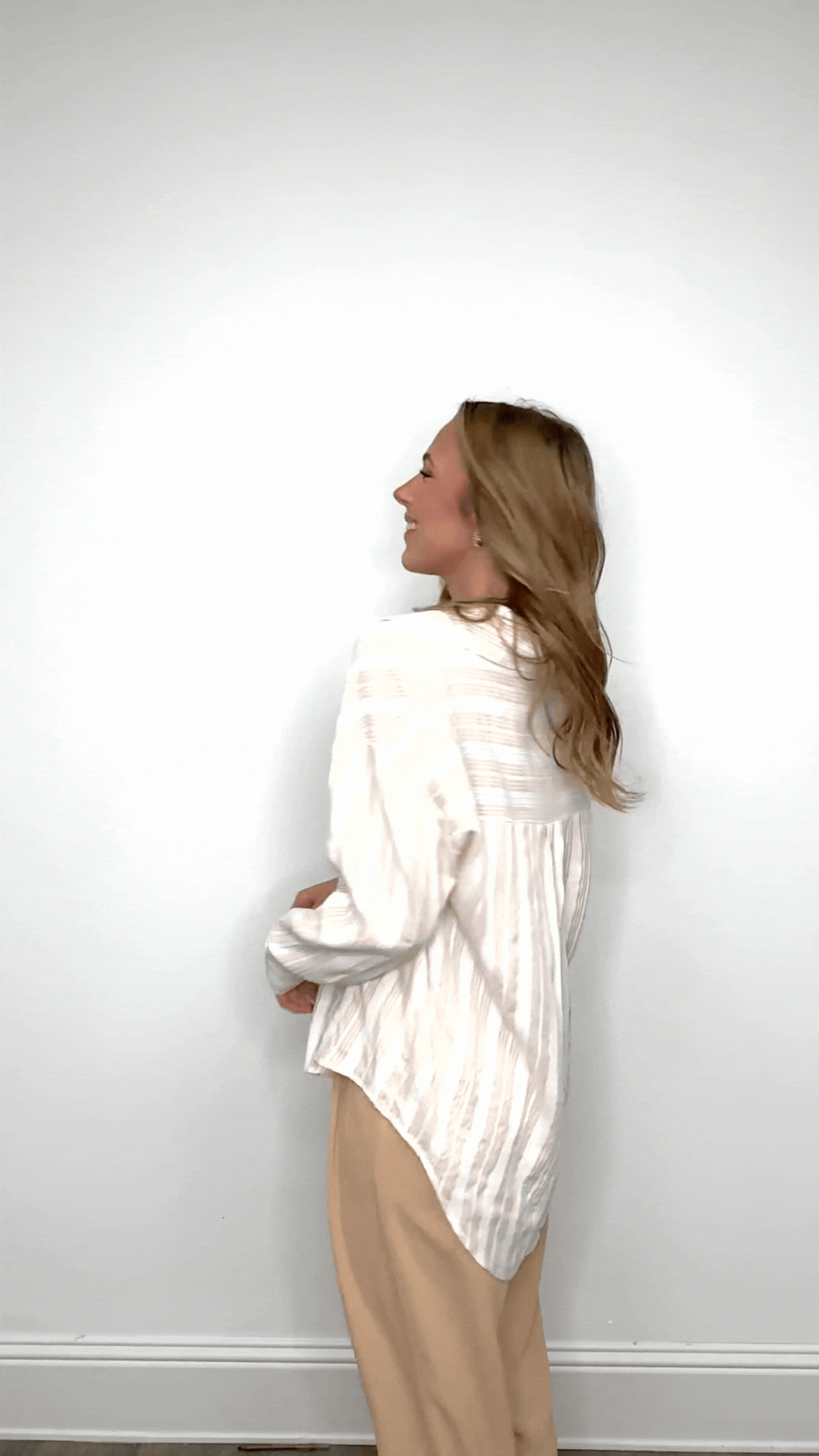 Kathryn Button-Up, Beige Stripes