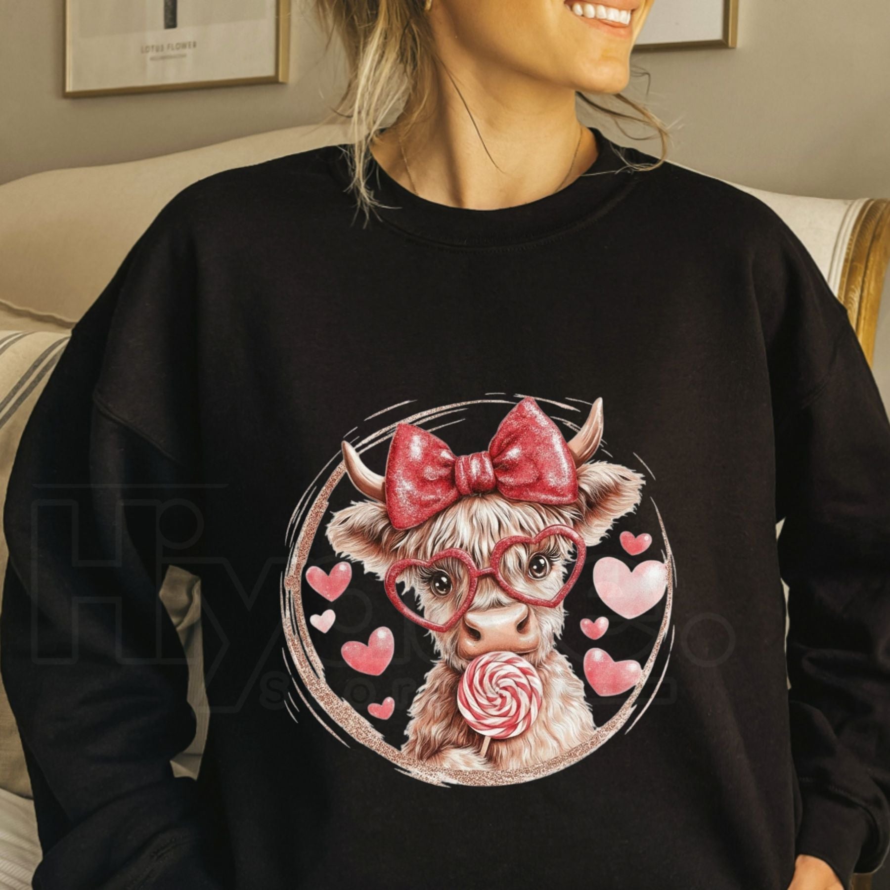 Retro Valentine Highland Cow Sweatshirt: Vintage Western Boho Love Crewneck
