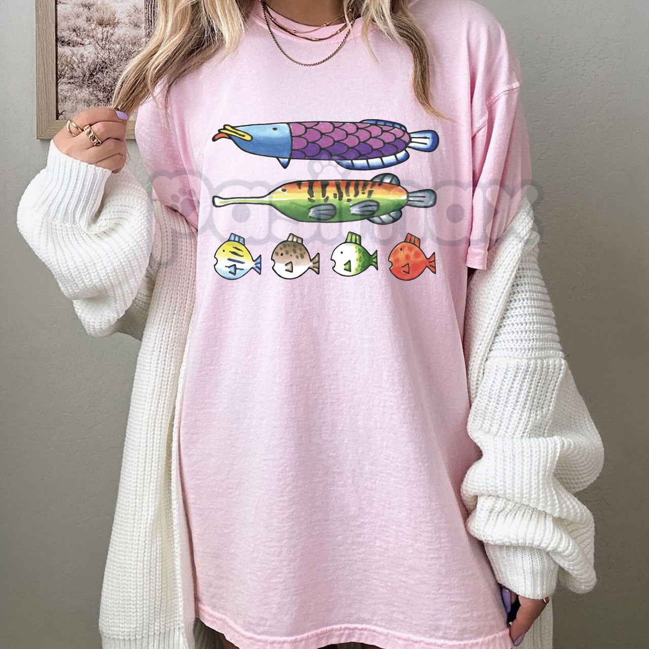 Nintendoodle Fish Lineup Tee - Retro Nintendo Art Style T-Shirt, Funny Gaming Doodle Apparel, Unique Fish Lineup Fan Gift