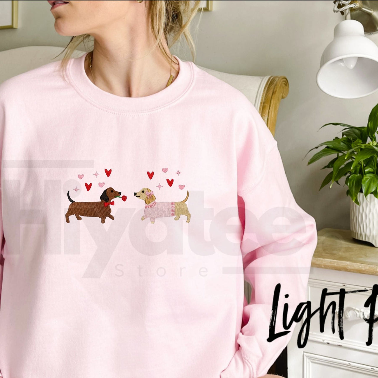 Embroidered Dachshund Valentine’s Day Sweatshirt: Cute Hearts Dog Crewneck
