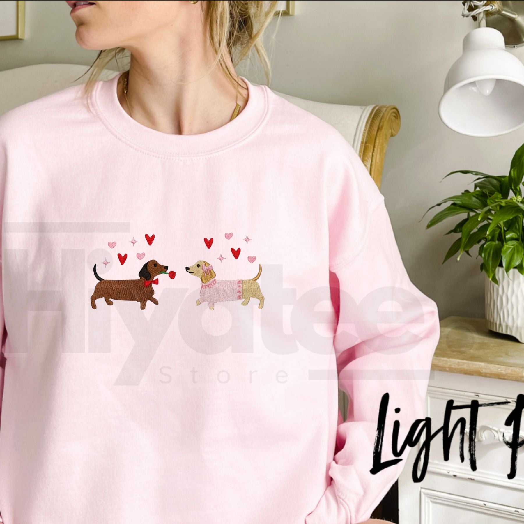 Embroidered Dachshund Valentine’s Day Sweatshirt: Cute Hearts Dog Crewneck