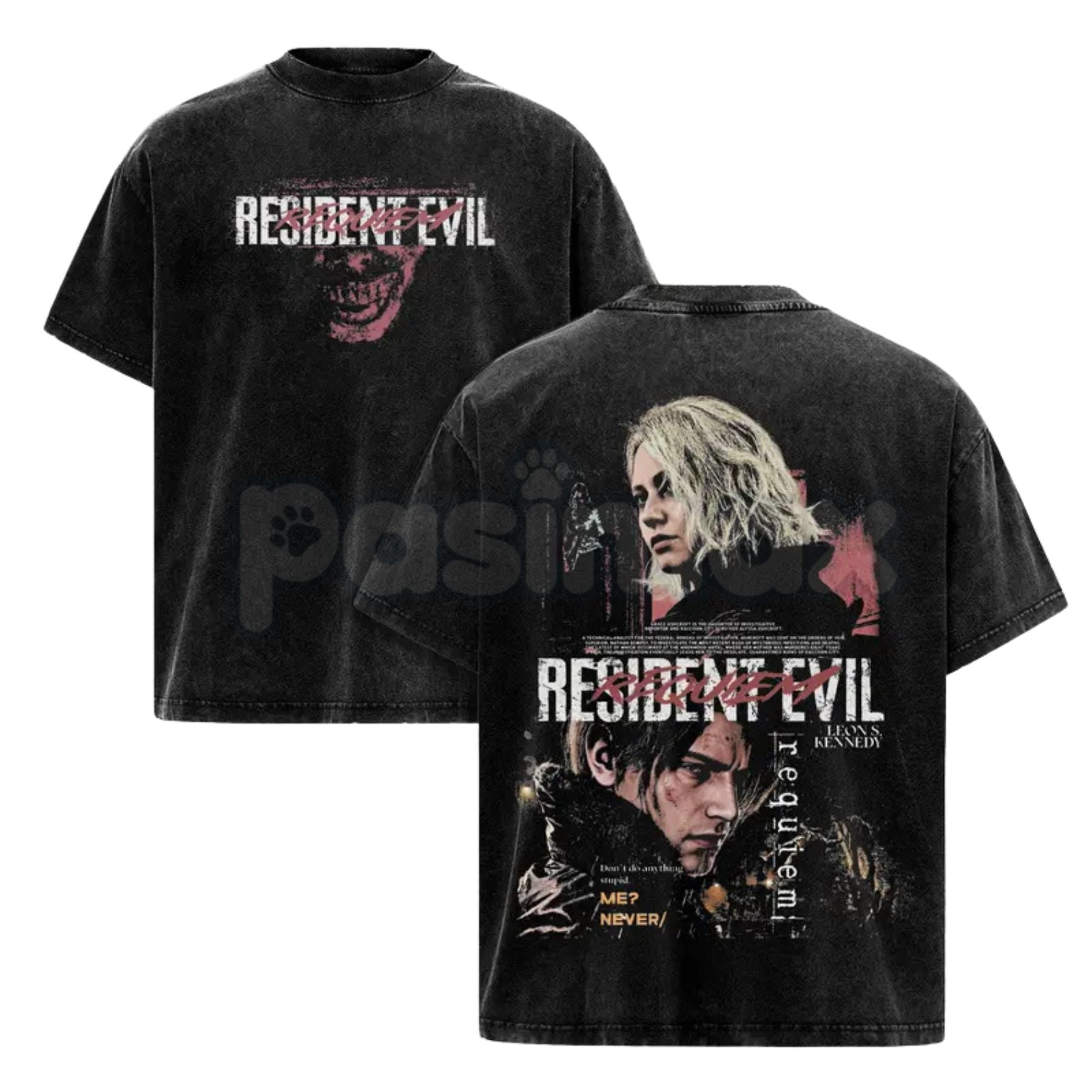 Leon S. Kennedy Operative Tee – Resident Evil Requiem RE9 Double-Sided Washed Cotton Oversized Graphic Shirt