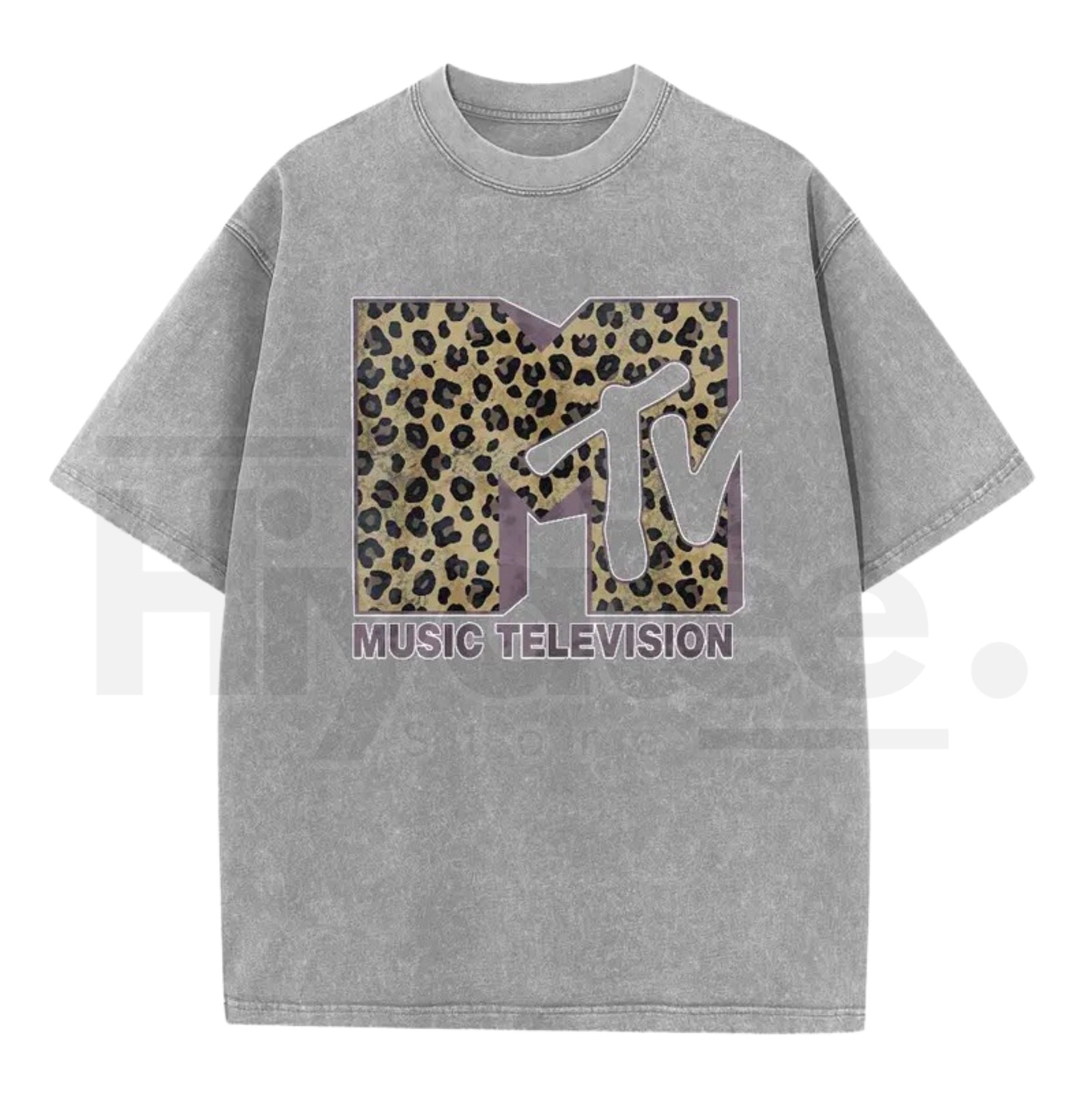 Vintage Leopard Graphic Washed T-Shirt – Retro 80s 90s Music Style Oversized Tee