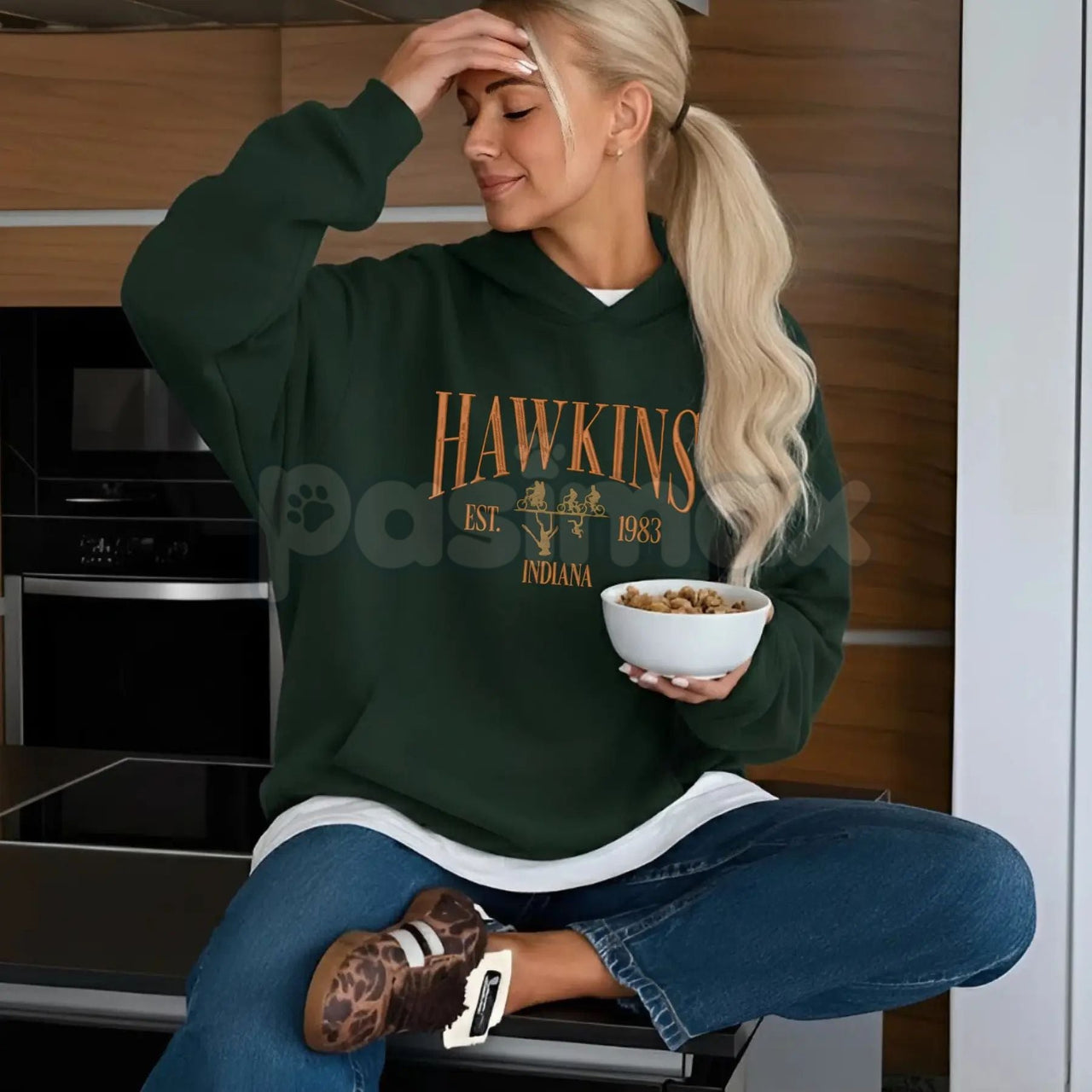Hawkins Indiana 1983 Embroidered Unisex Hoodie – Vintage 80s Retro Aesthetic, Heavy Blend Mystery Fan Apparel